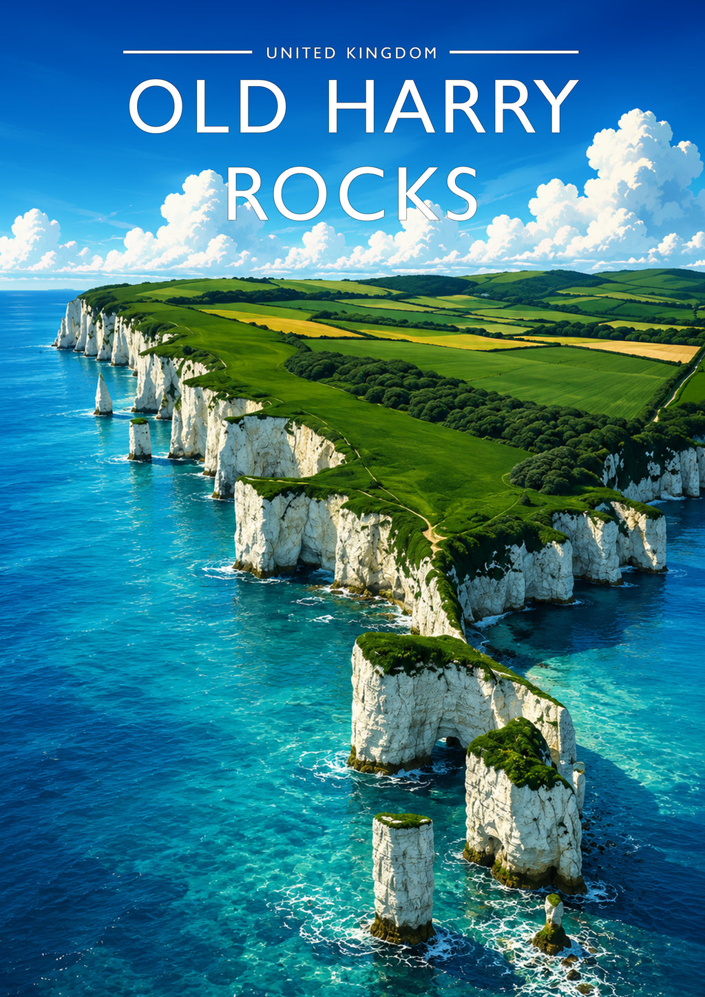 Old Harry Rocks Travel Poster - A4 travel poster print