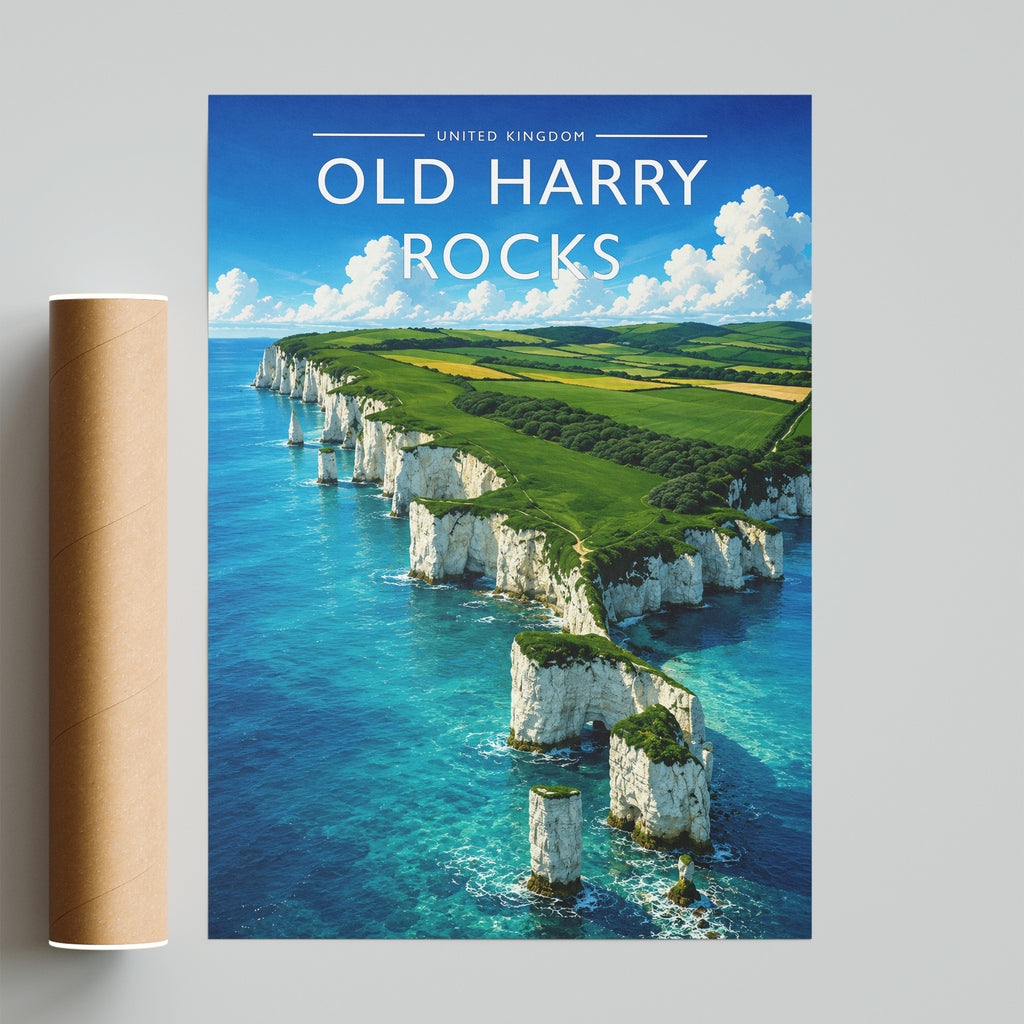 Old Harry Rocks Travel Poster - fine art print with shipping tube