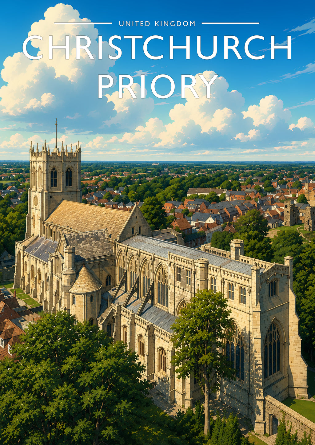 Christchurch Priory Travel Poster - A4 travel poster print