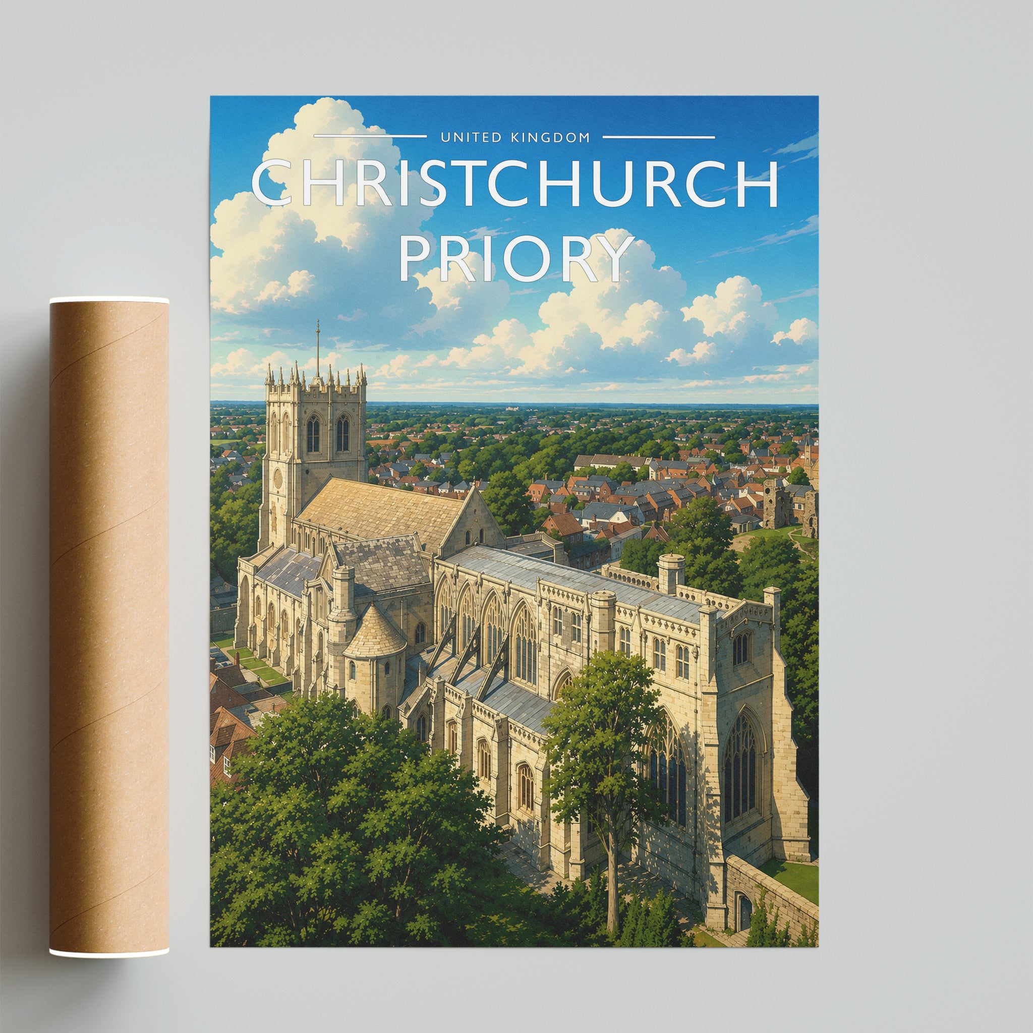 Christchurch Priory Travel Poster - fine art print with shipping tube
