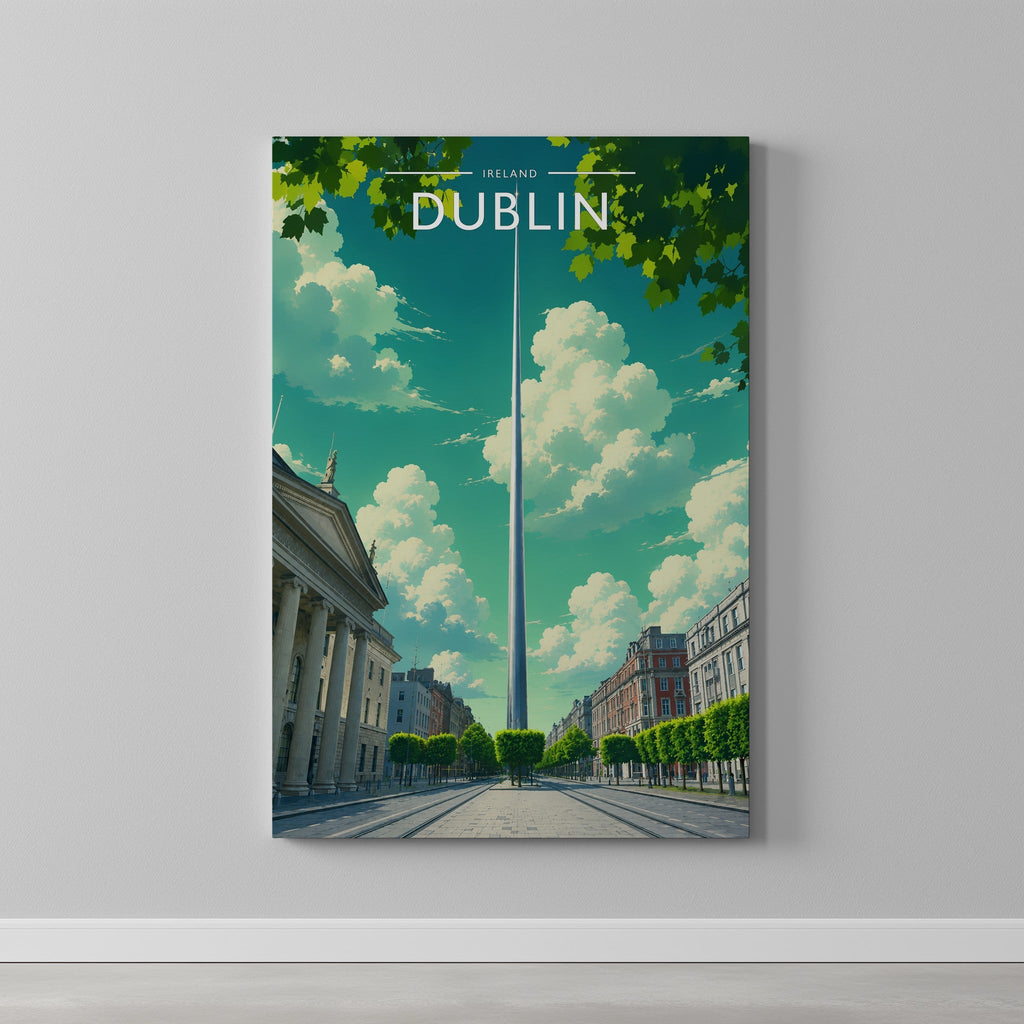 Dublin #4 Travel Poster as a gallery-wrapped canvas on a plain wall