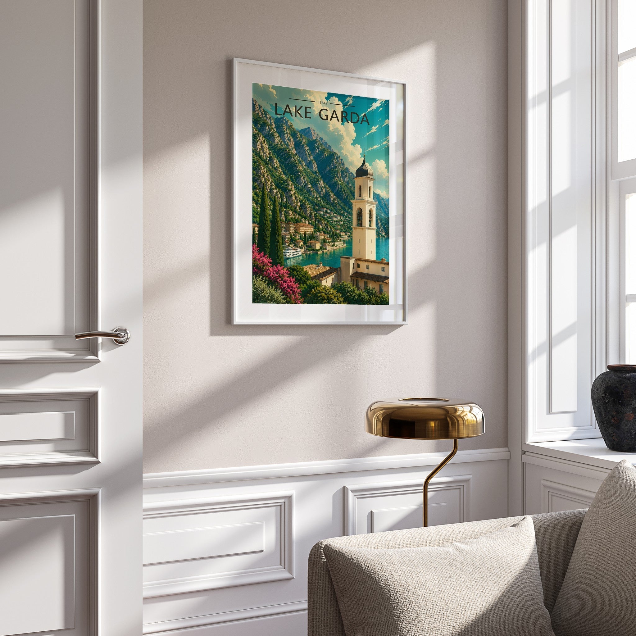Lake Garda #3 Travel Poster mounted in a white frame