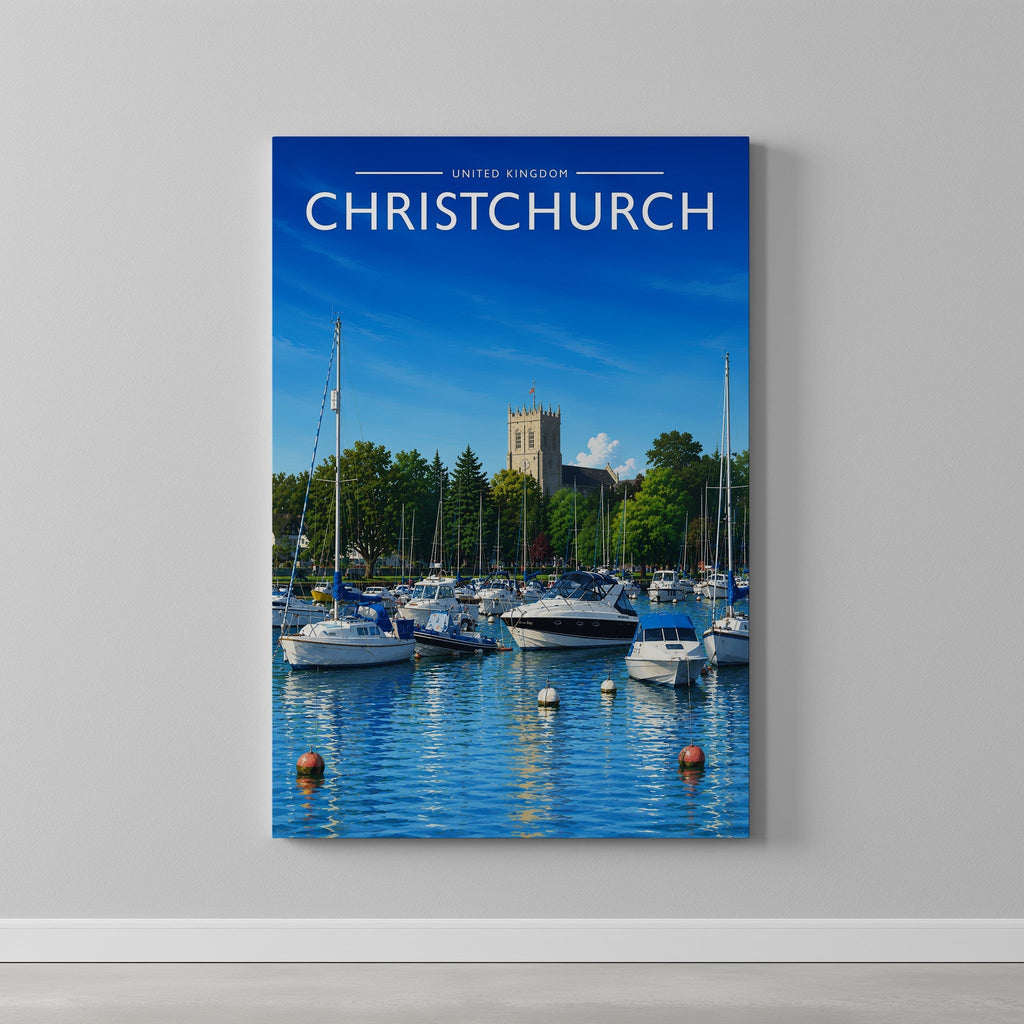 Christchurch Travel Poster as a gallery-wrapped canvas on a plain wall