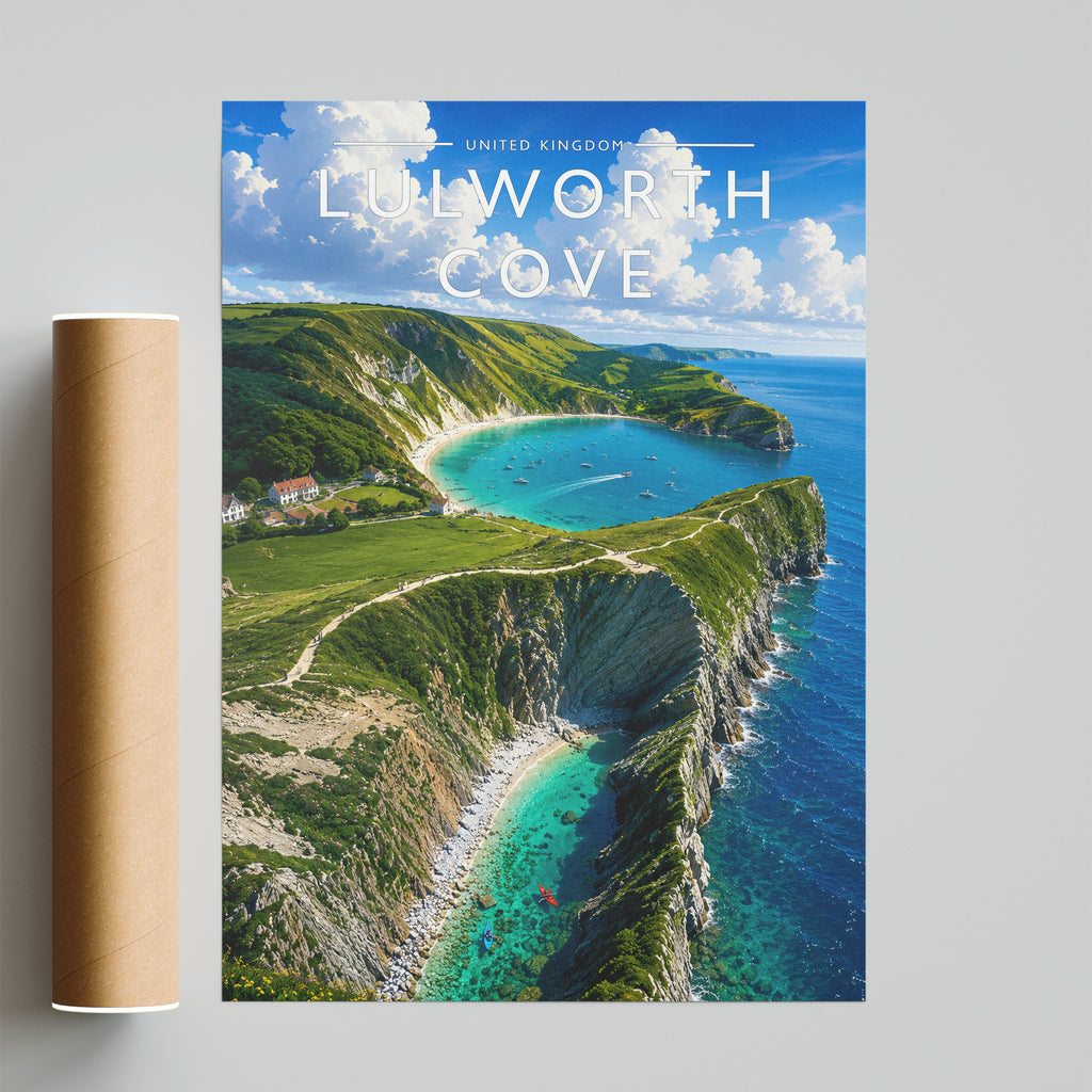 Lulworth Cove Travel Poster - fine art print with shipping tube