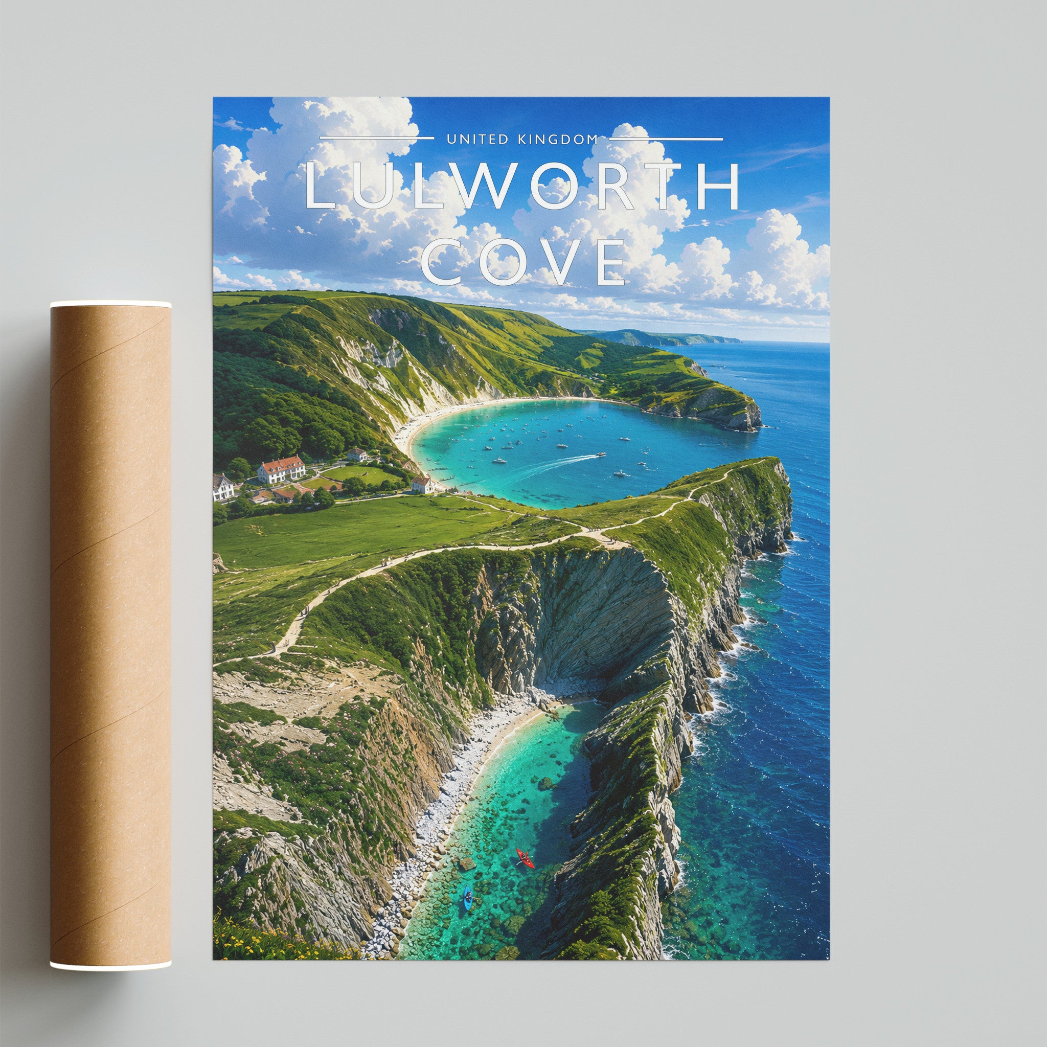 Lulworth Cove Travel Poster - fine art print with shipping tube