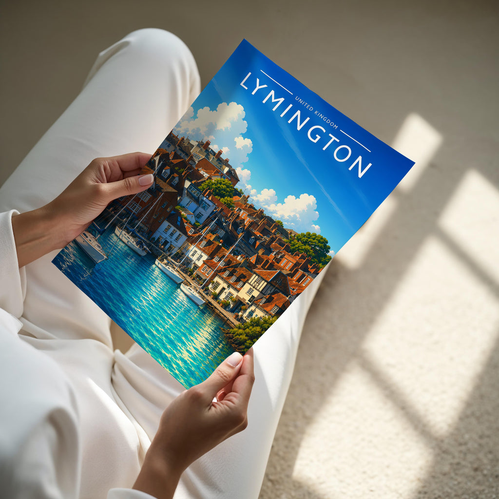 Lymington Travel Poster - A4 print held in hand
