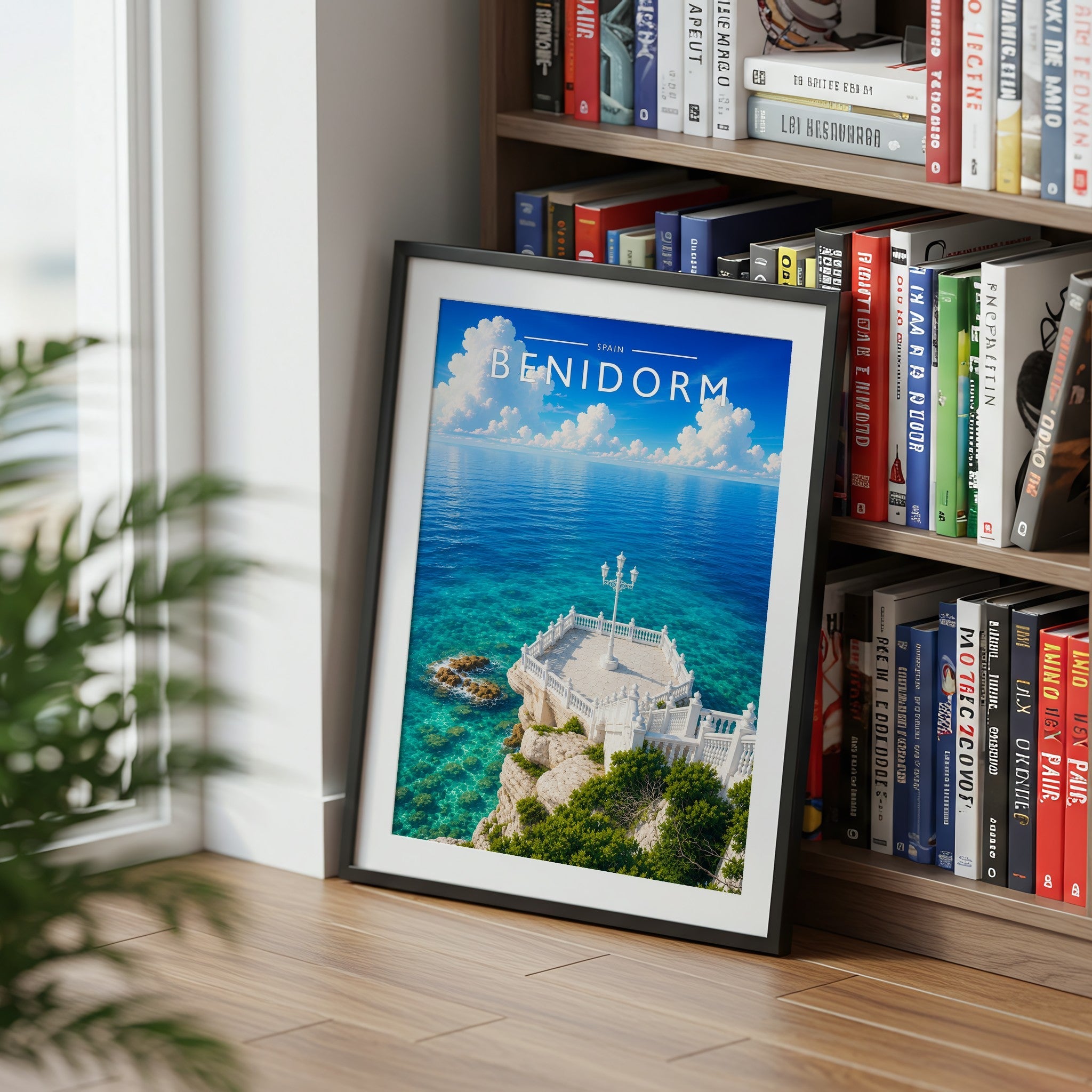 Benidorm #2 Travel Poster mounted in a black frame