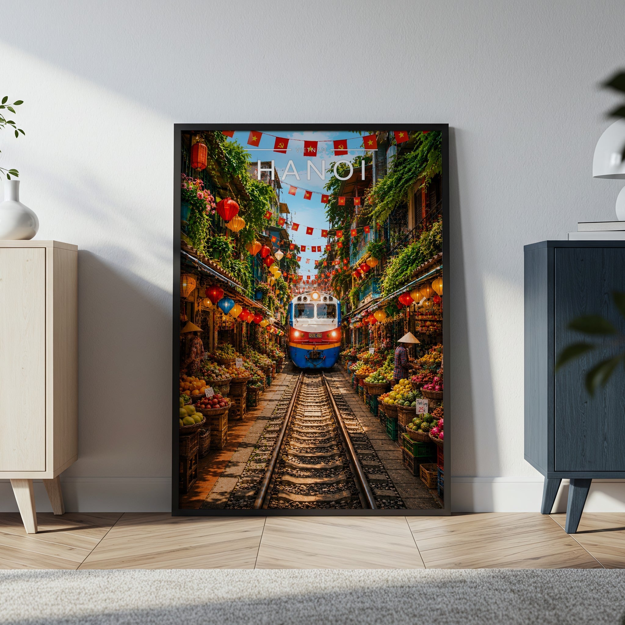 Hanoi Travel Poster in a black frame