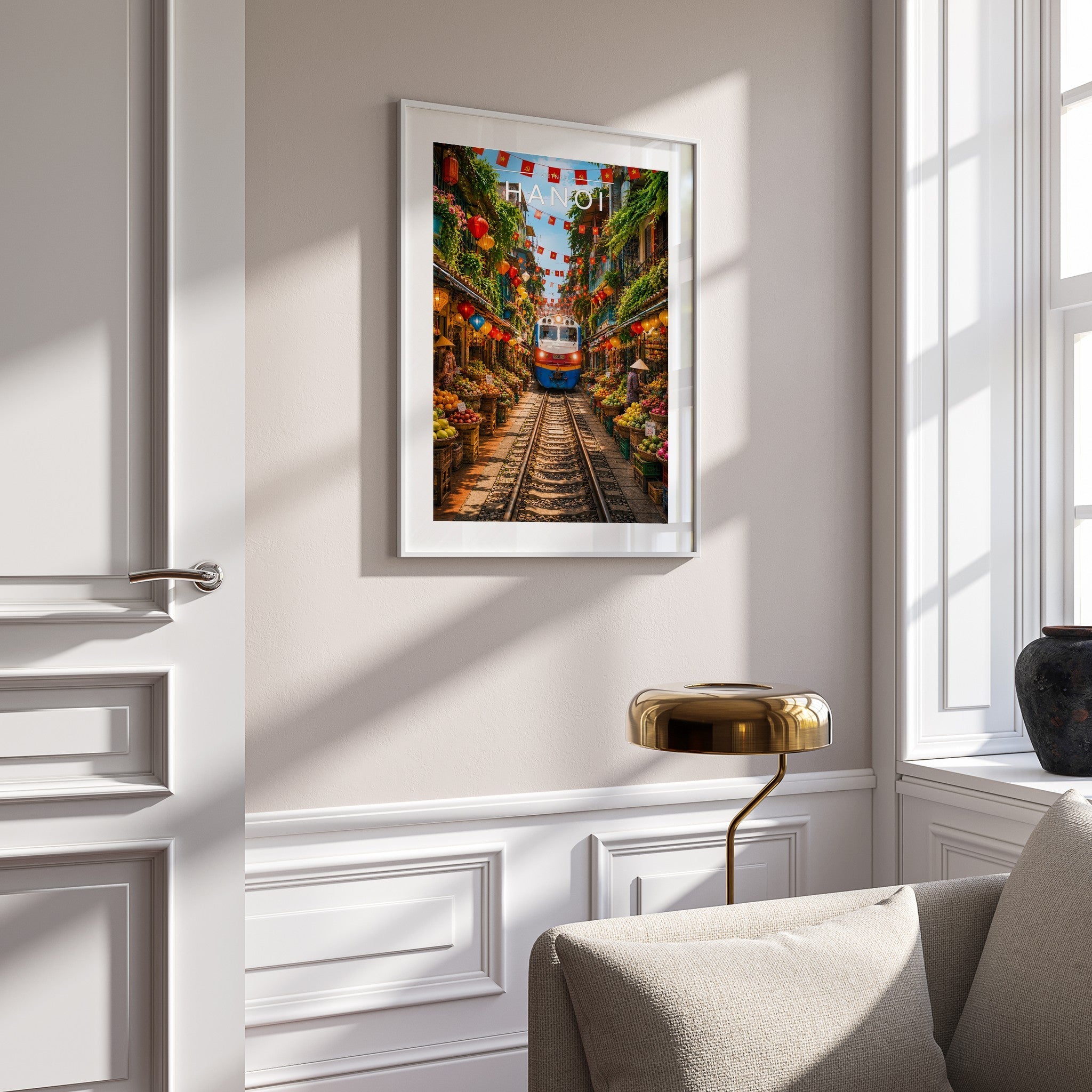 Hanoi Travel Poster mounted in a white frame