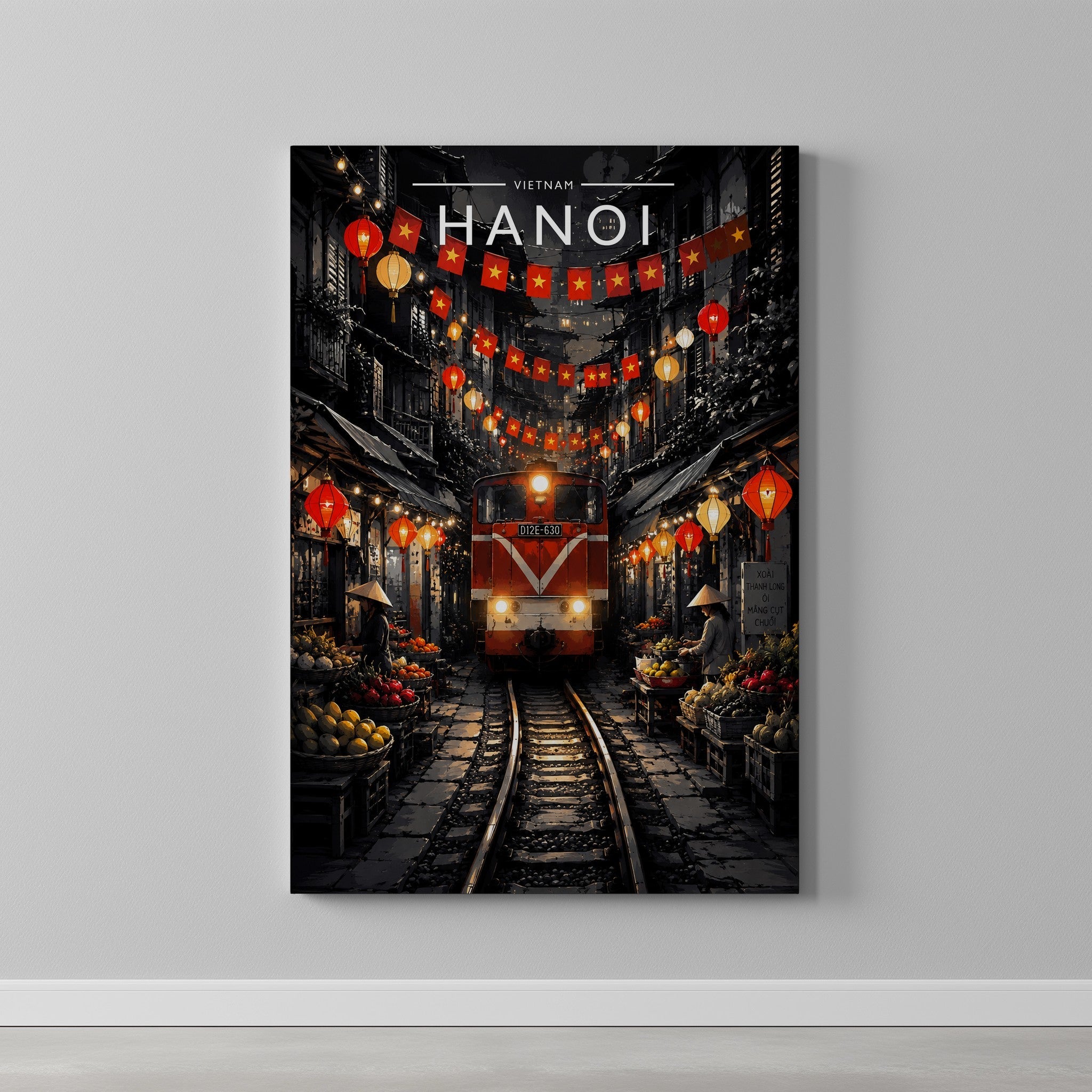 Hanoi #2 Travel Poster as a gallery-wrapped canvas on a plain wall