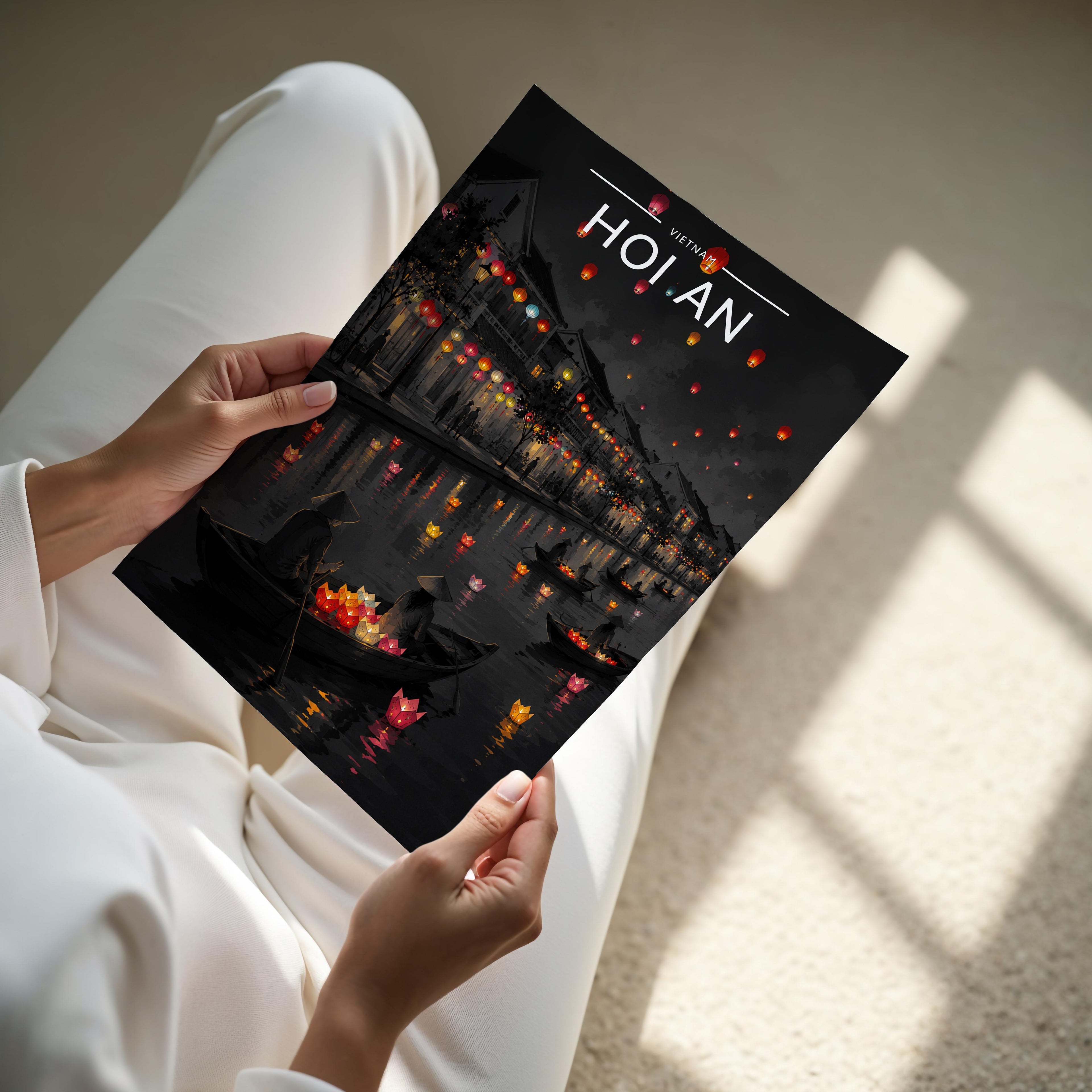 Hoi An Travel Poster - A4 print held in hand