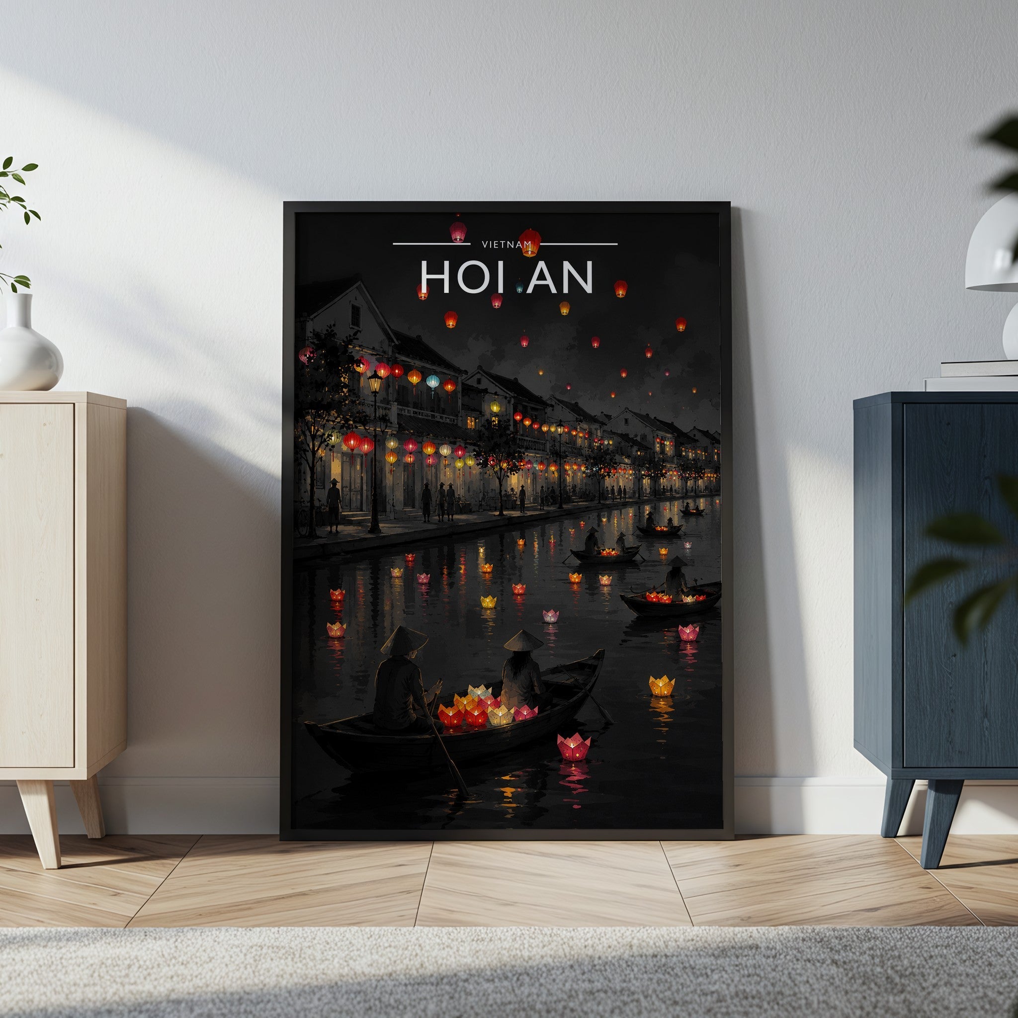 Hoi An Travel Poster in a black frame