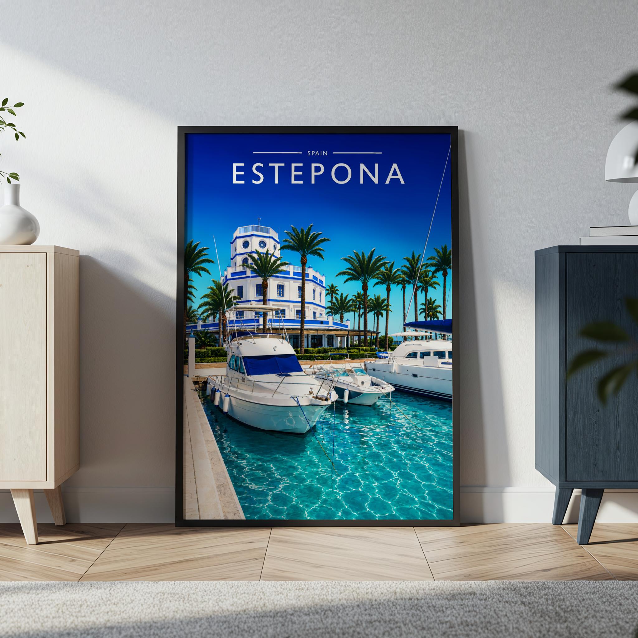 Estepona Travel Poster in a black frame