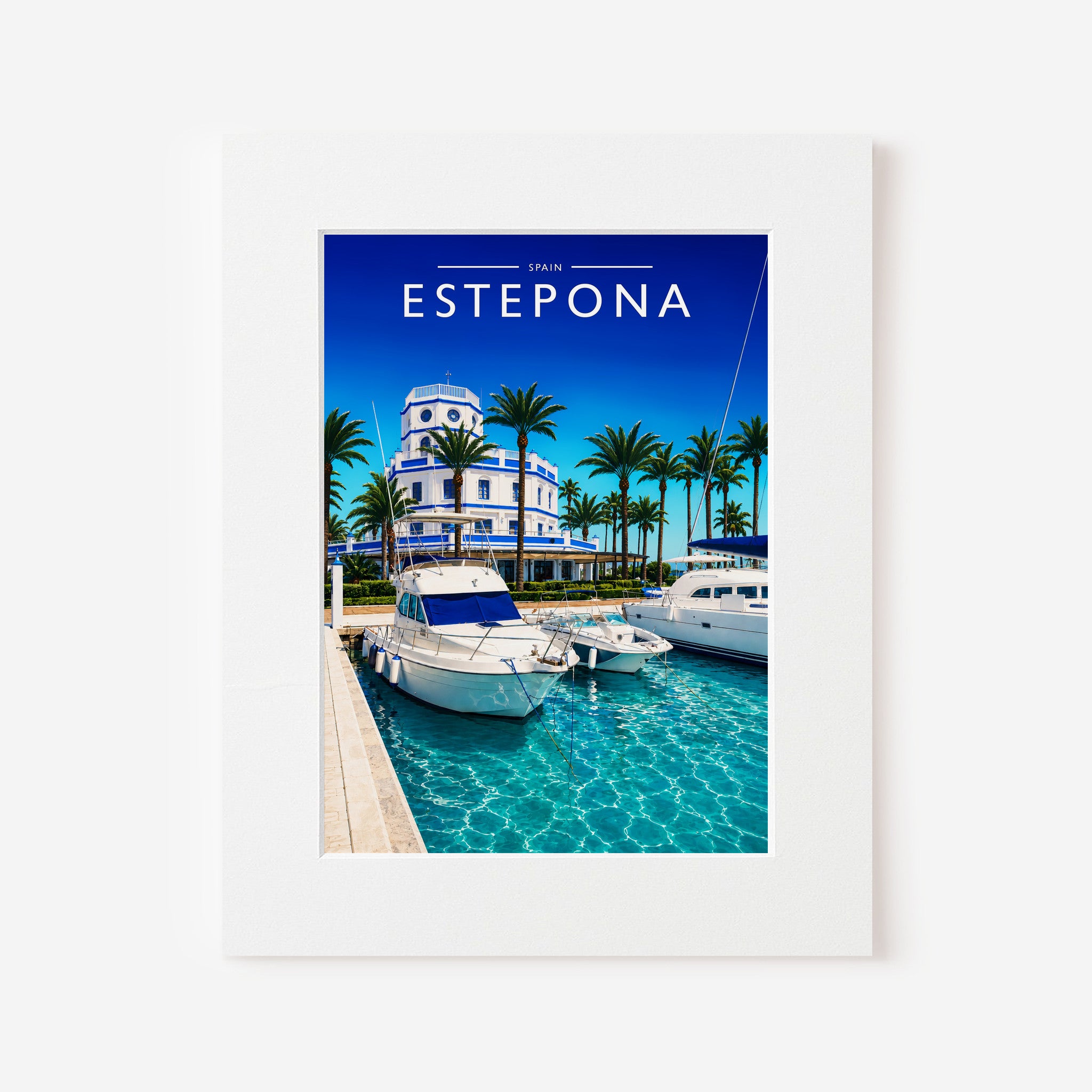 Estepona Travel Poster in a white mount