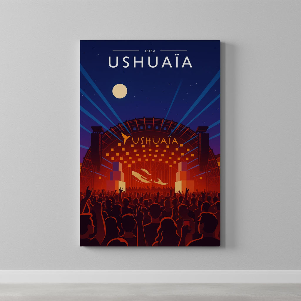 Ibiza #5 Travel Poster as a gallery-wrapped canvas on a plain wall