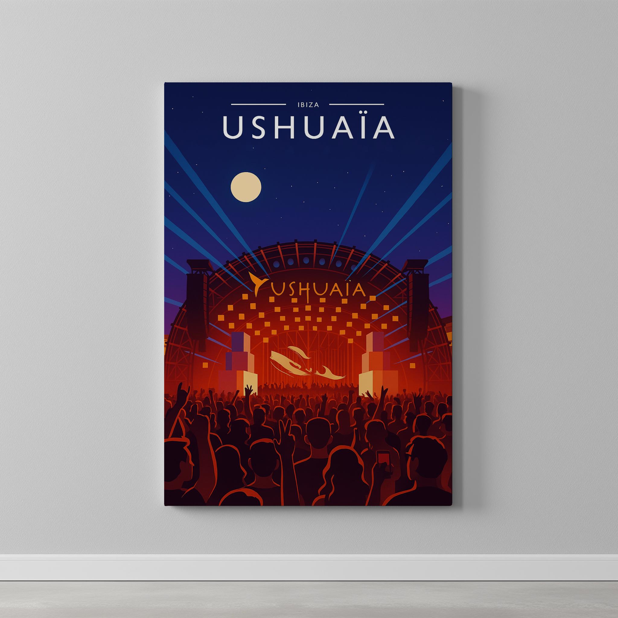 Ibiza #5 Travel Poster as a gallery-wrapped canvas on a plain wall