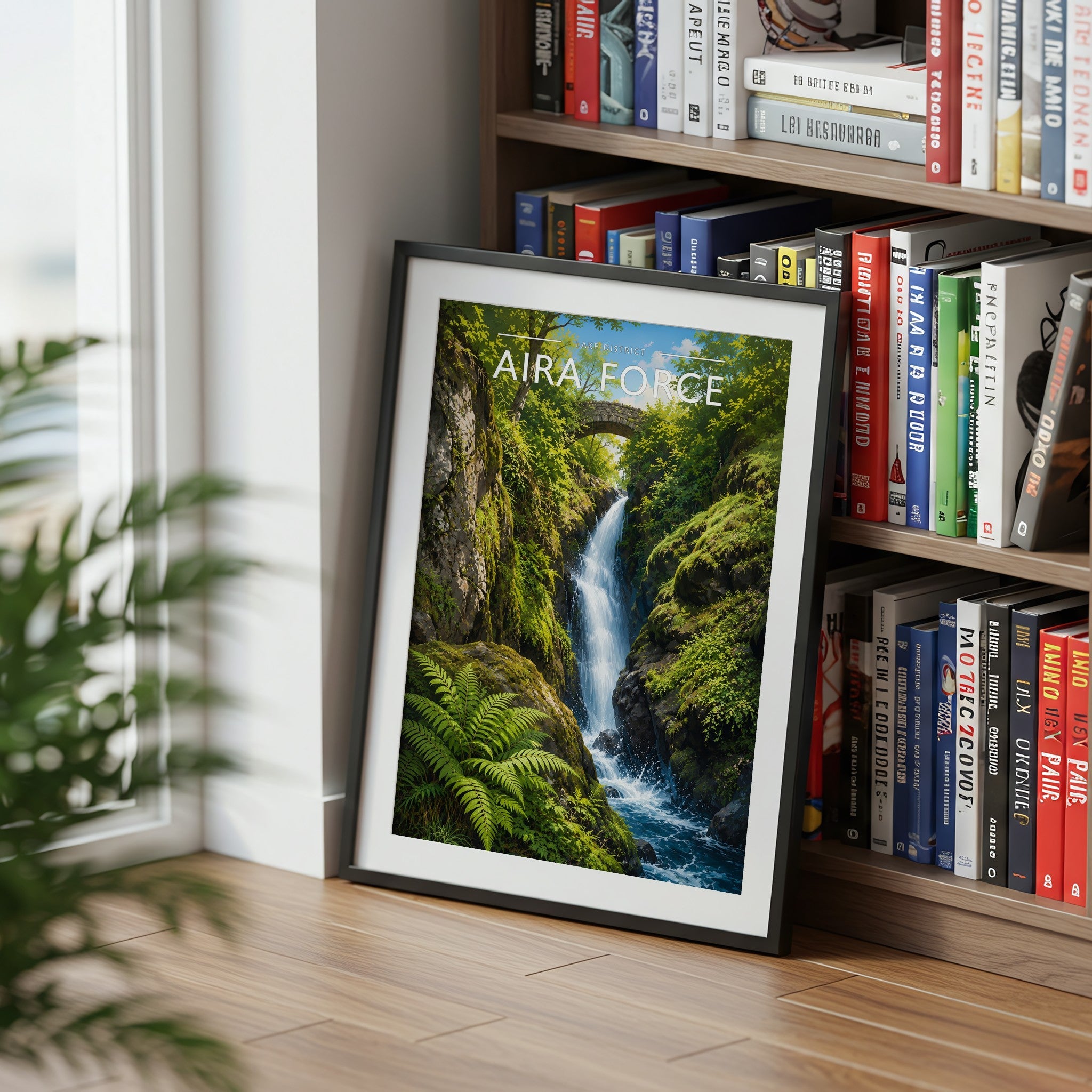 Aira Force Travel Poster mounted in a black frame