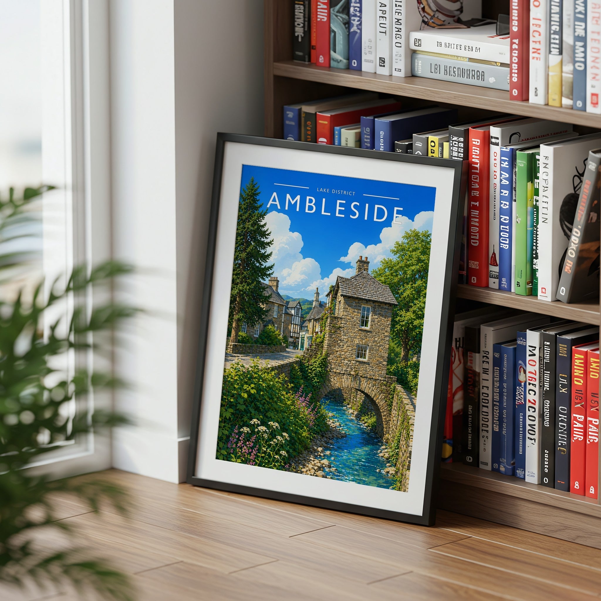 Ambleside Travel Poster mounted in a black frame