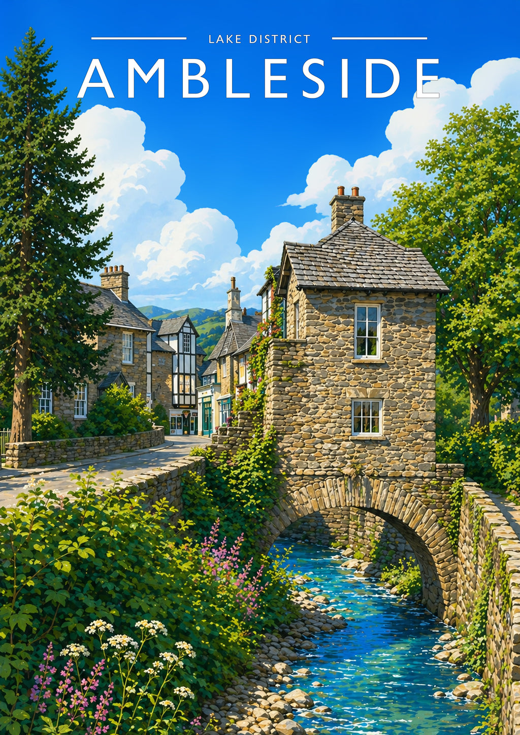 Ambleside Travel Poster - A4 travel poster print