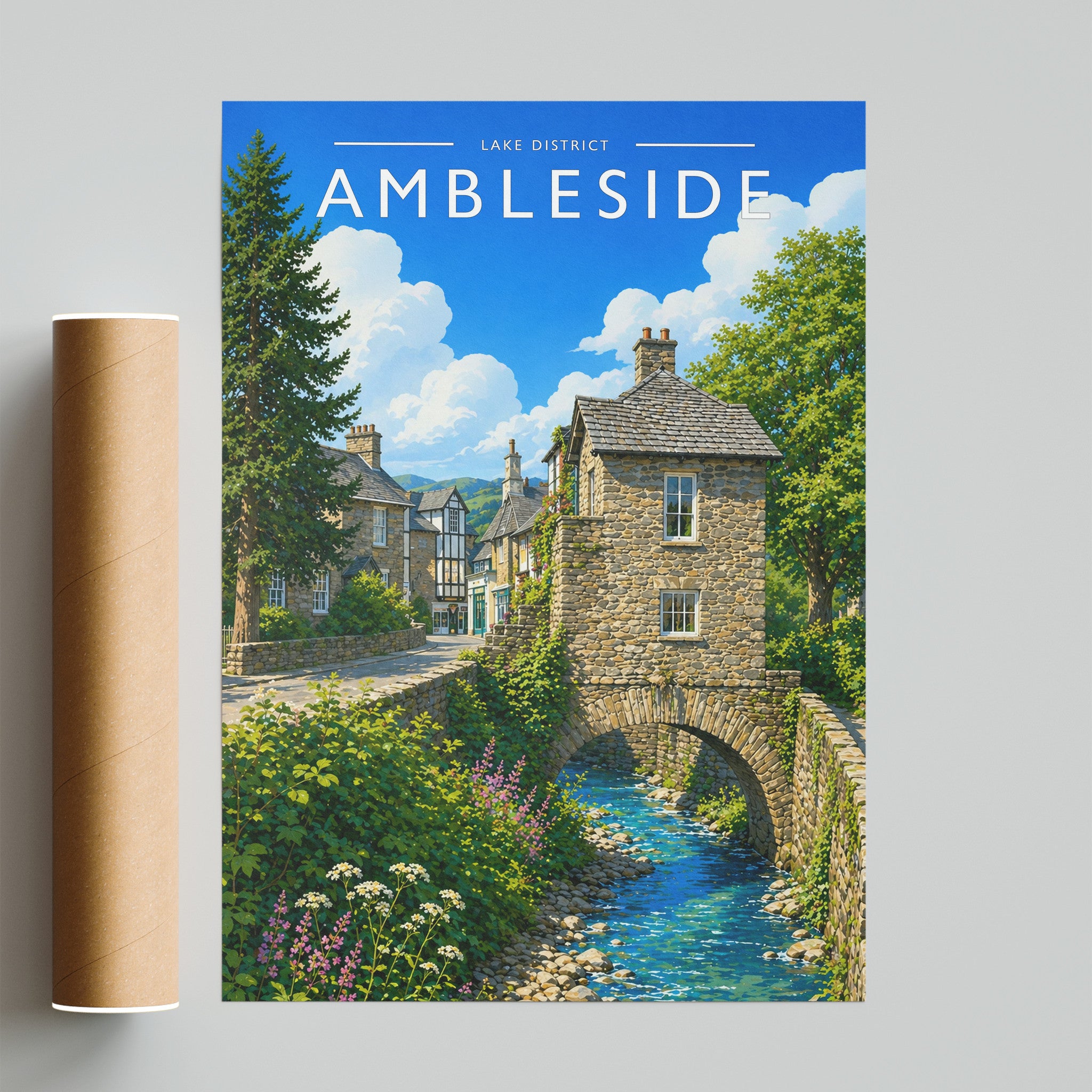 Ambleside Travel Poster - fine art print with shipping tube