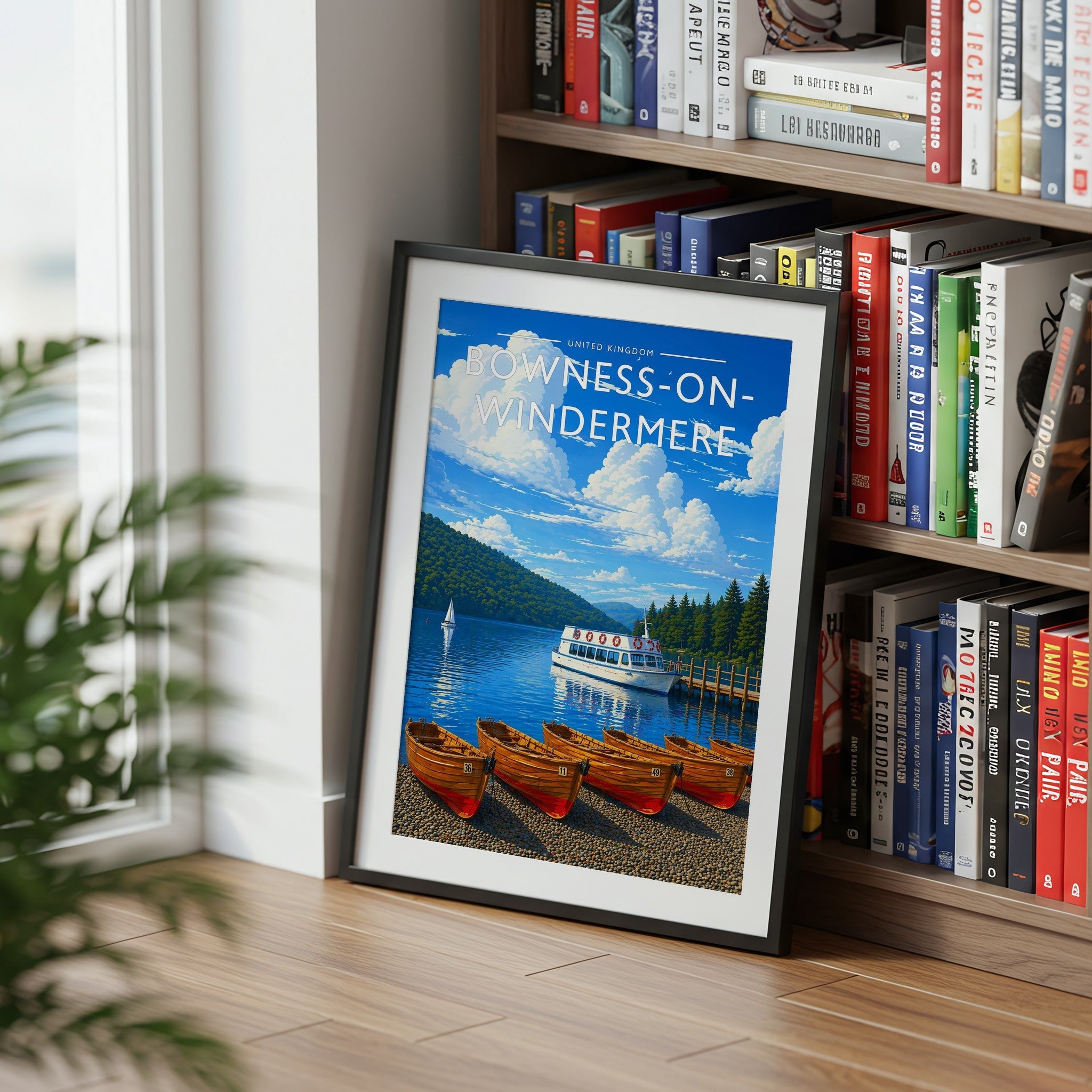 Bowness-on-Windermere Travel Poster mounted in a black frame
