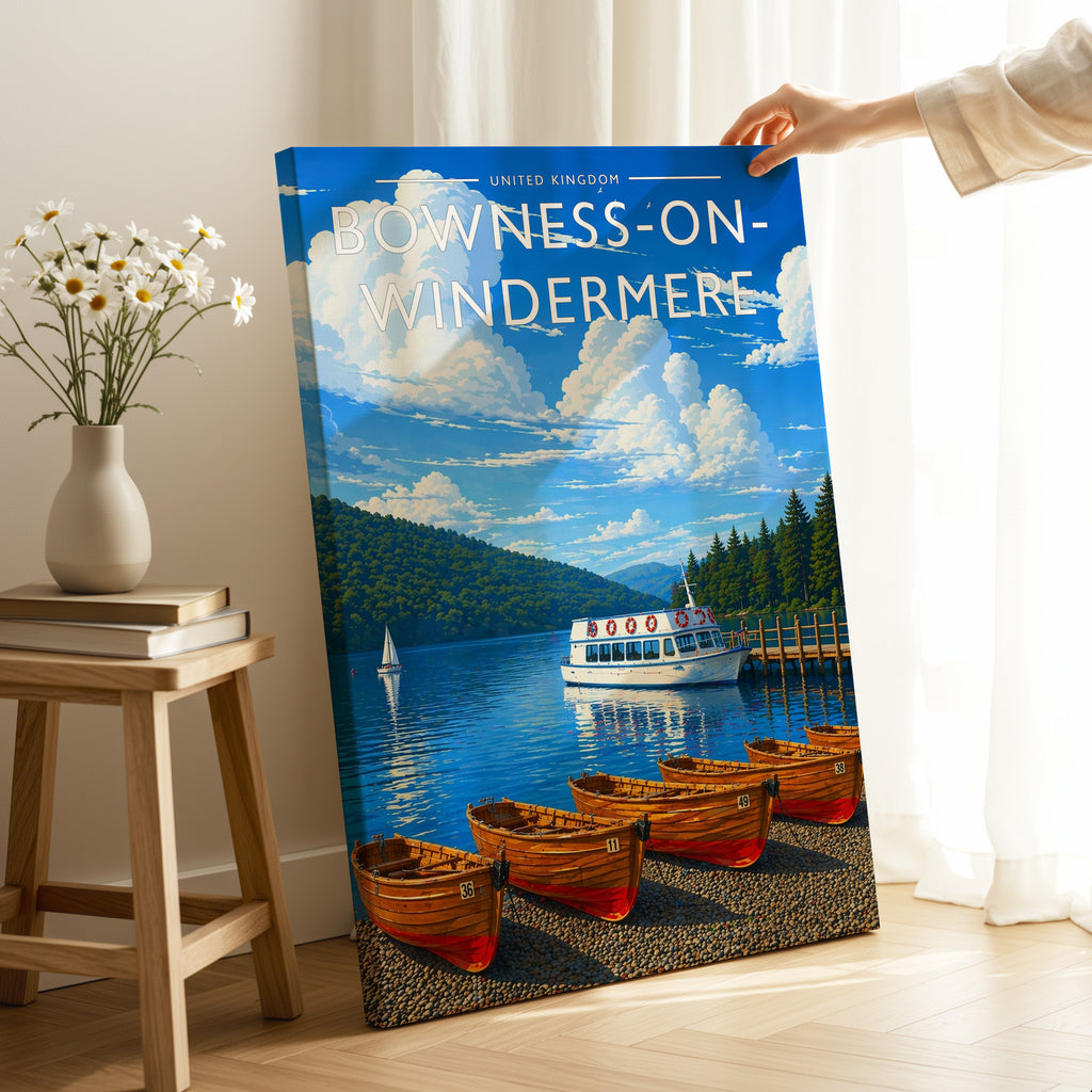 Bowness-on-Windermere Travel Poster as a gallery-wrapped canvas