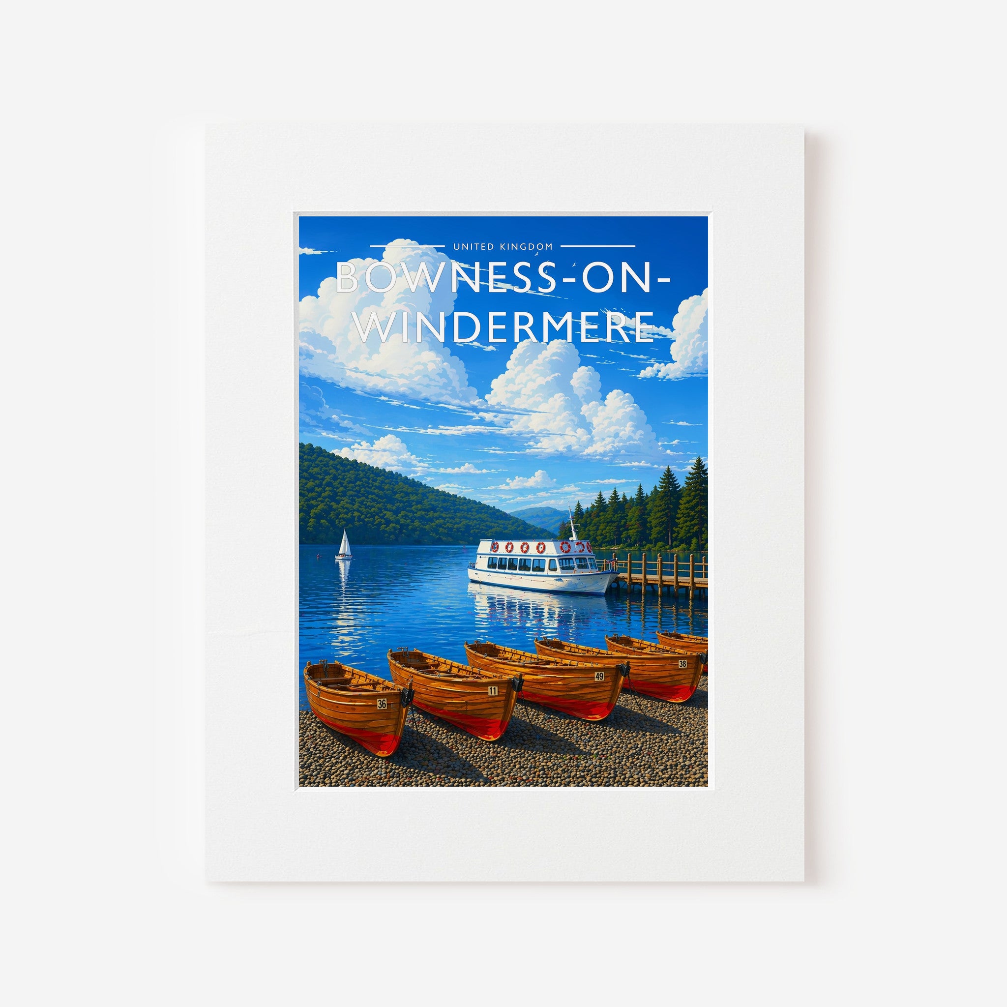 Bowness-on-Windermere Travel Poster in a white mount