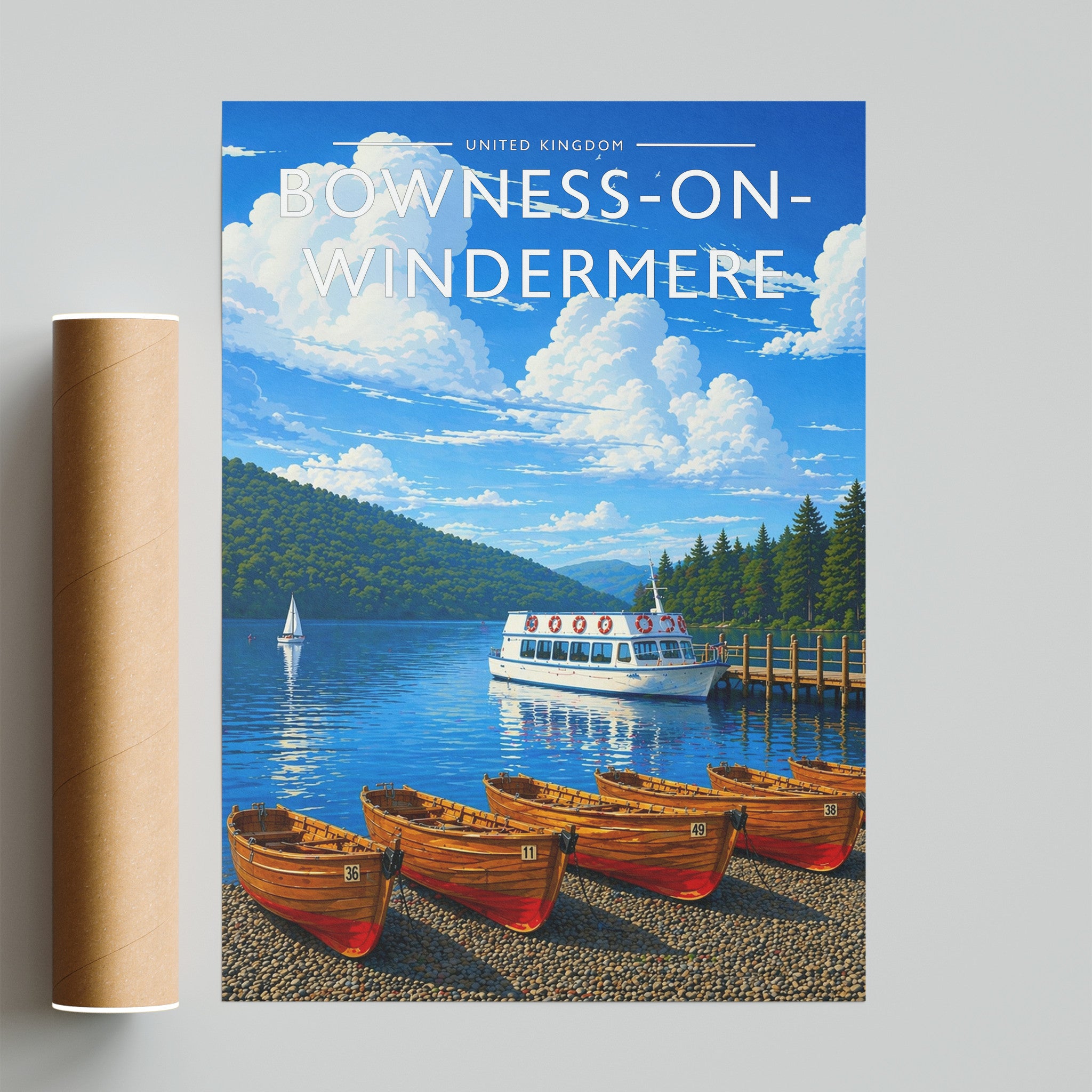 Bowness-on-Windermere Travel Poster - fine art print with shipping tube