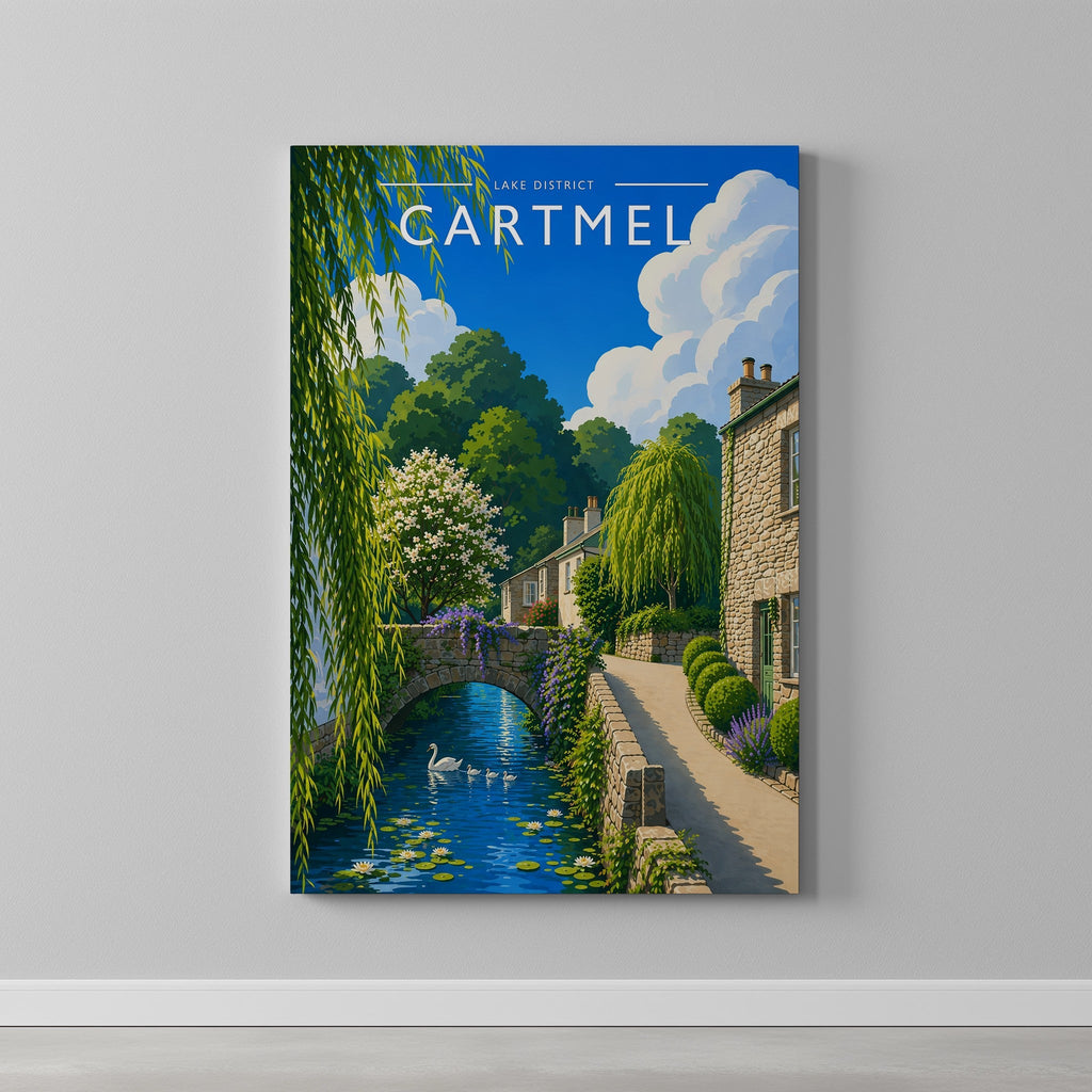 Cartmel Travel Poster as a gallery-wrapped canvas on a plain wall