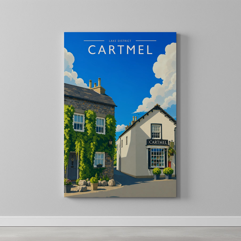 Cartmel #2 Travel Poster as a gallery-wrapped canvas on a plain wall