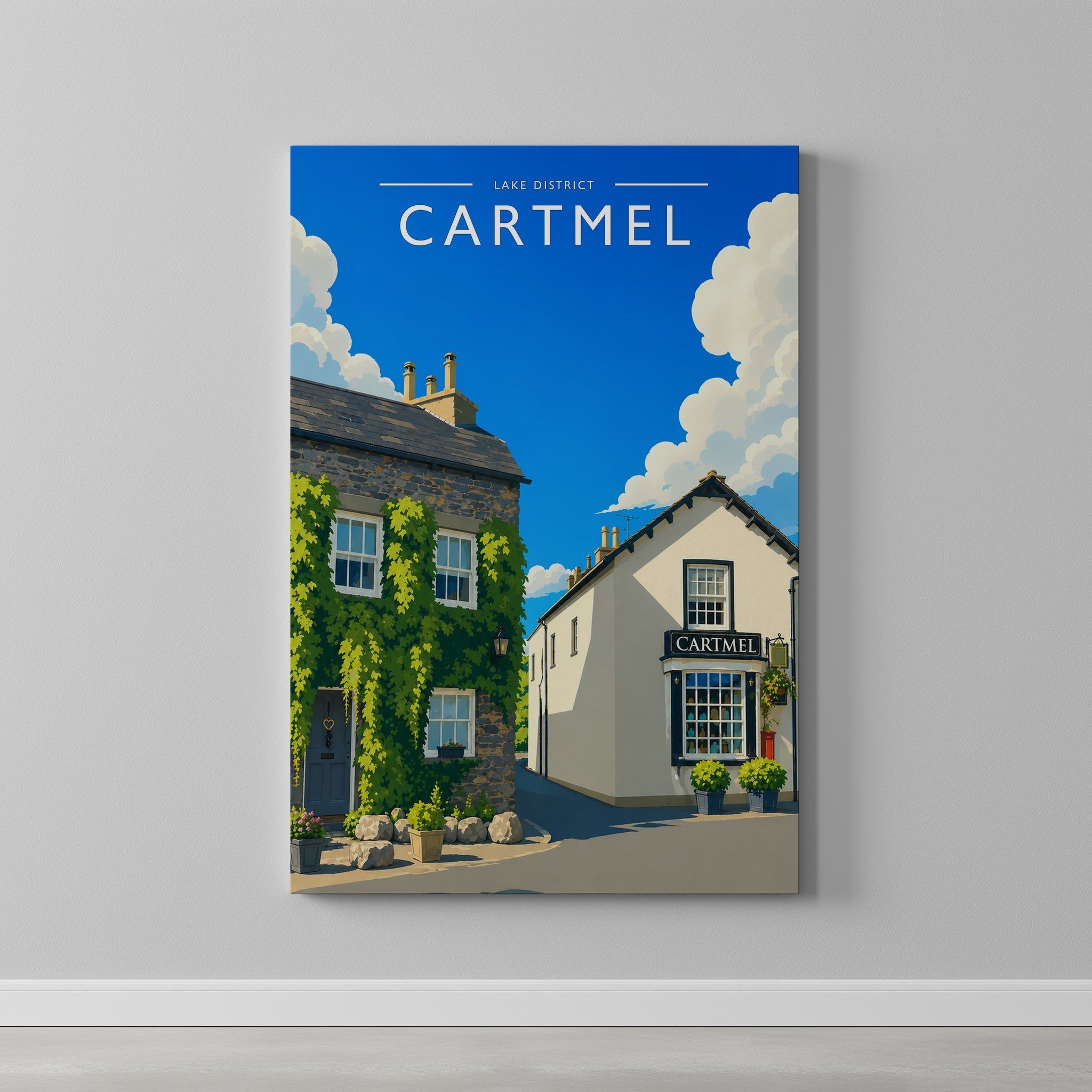 Cartmel #2 Travel Poster as a gallery-wrapped canvas on a plain wall