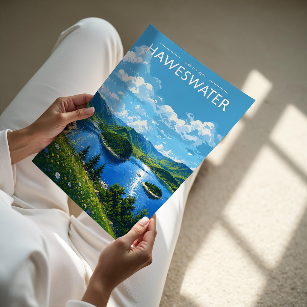 Haweswater Travel Poster - A4 print held in hand