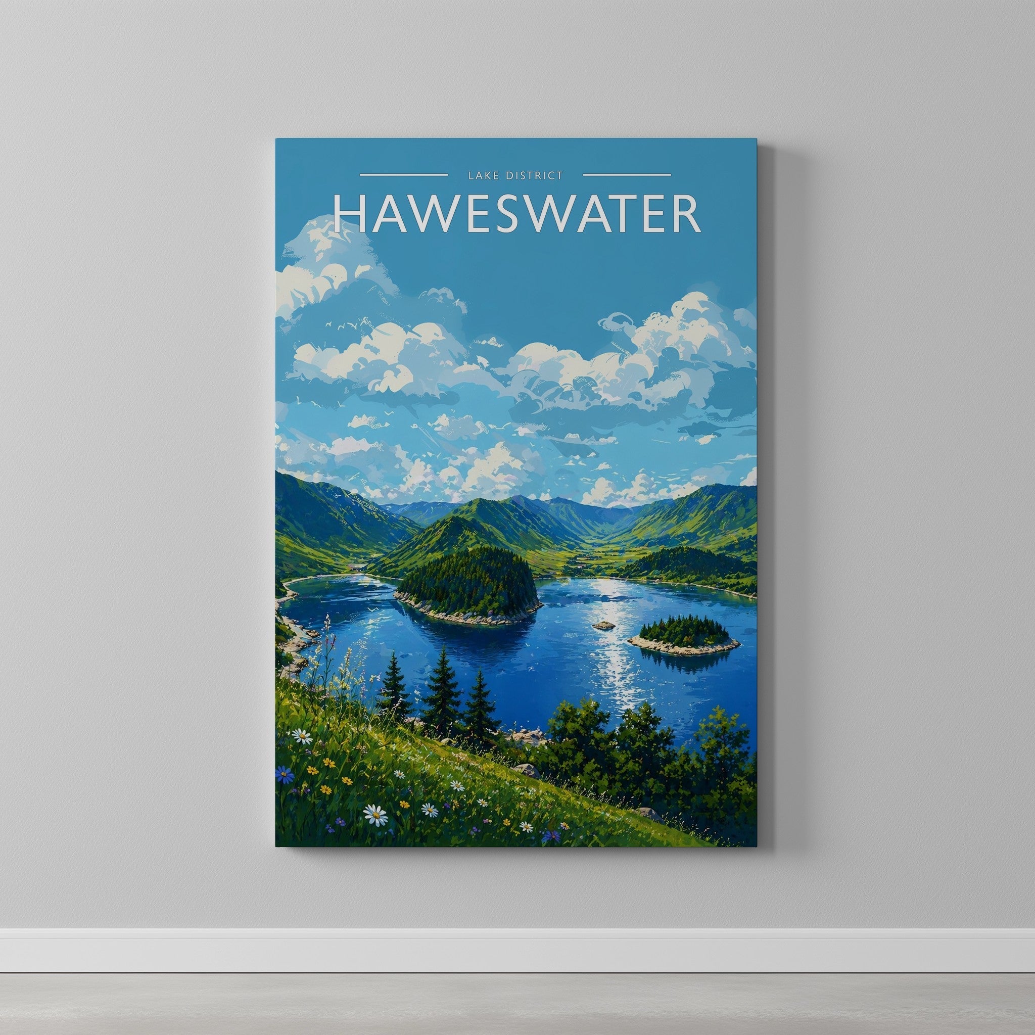 Haweswater Travel Poster as a gallery-wrapped canvas on a plain wall