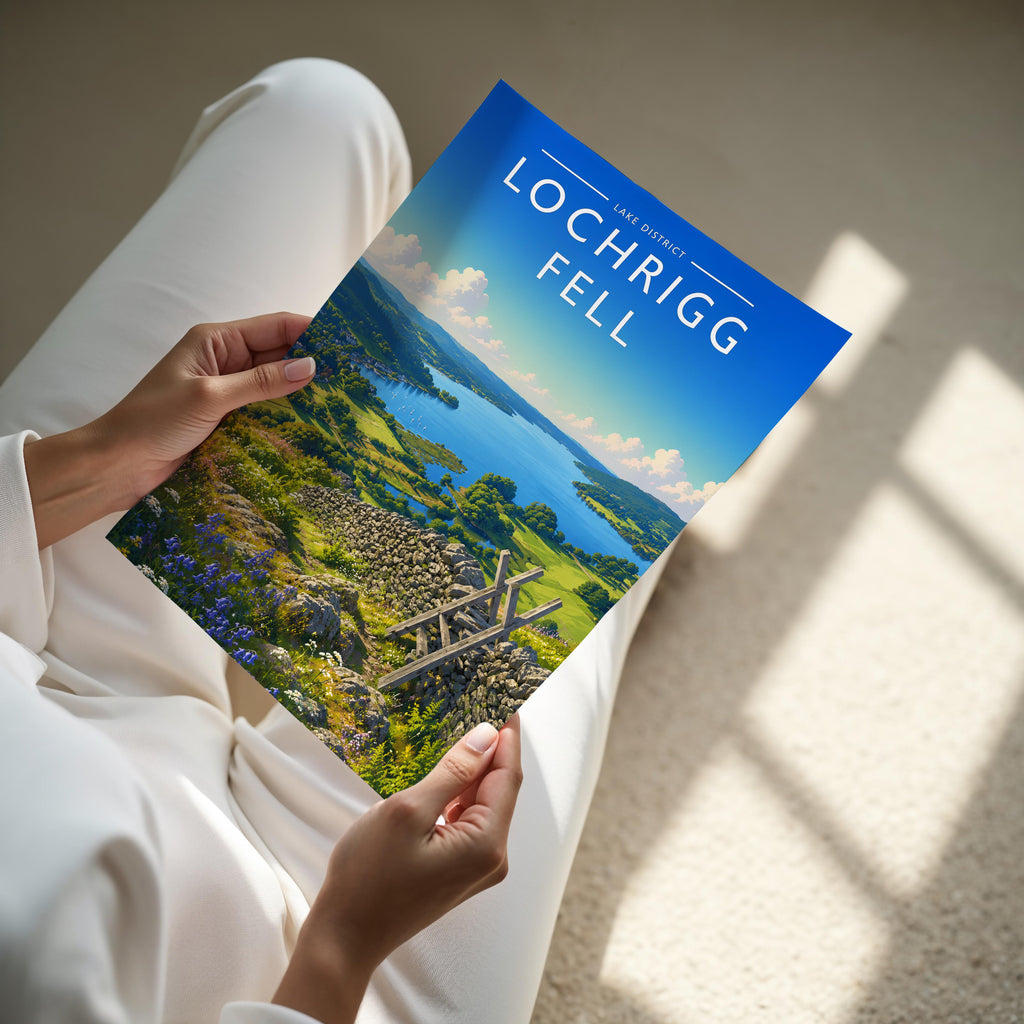Loughrigg Fell #2 Travel Poster - A4 print held in hand