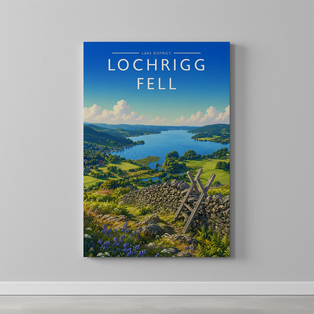 Loughrigg Fell #2 Travel Poster as a gallery-wrapped canvas on a plain wall