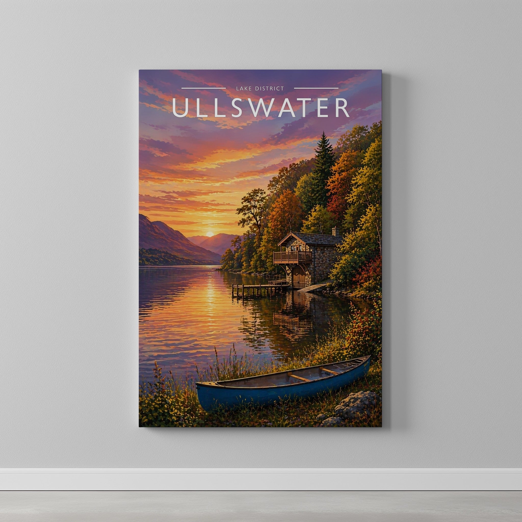 Ullswater #2 Travel Poster as a gallery-wrapped canvas on a plain wall
