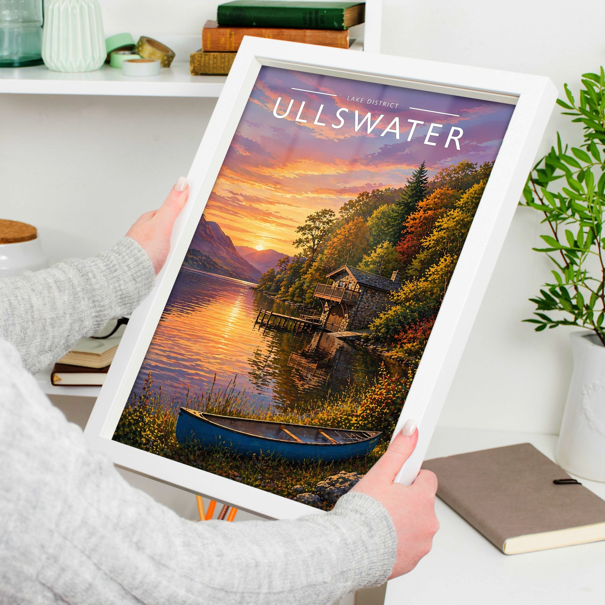 Ullswater #2 Travel Poster in a white frame, held to show scale