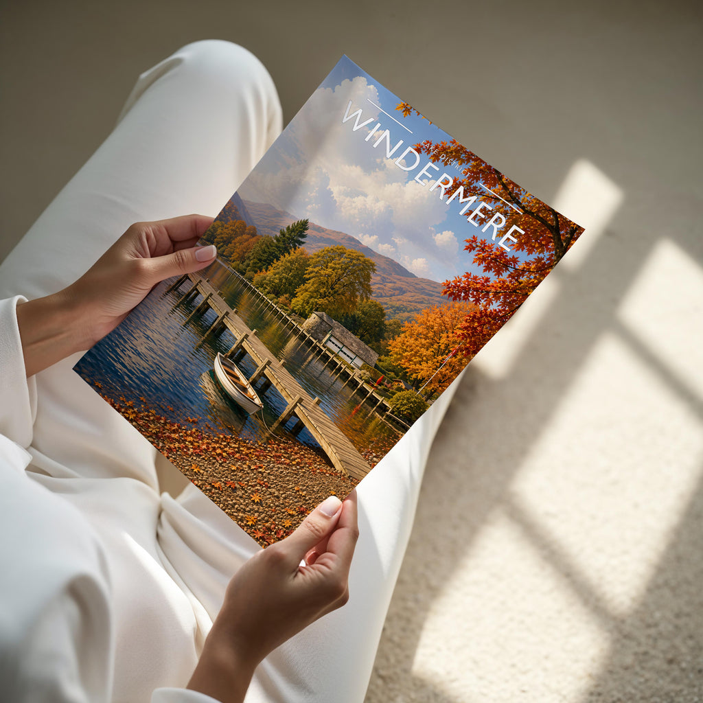 Windermere Travel Poster - A4 print held in hand