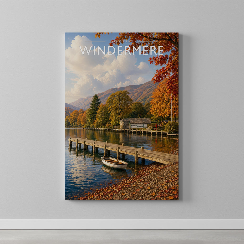 Windermere Travel Poster as a gallery-wrapped canvas on a plain wall