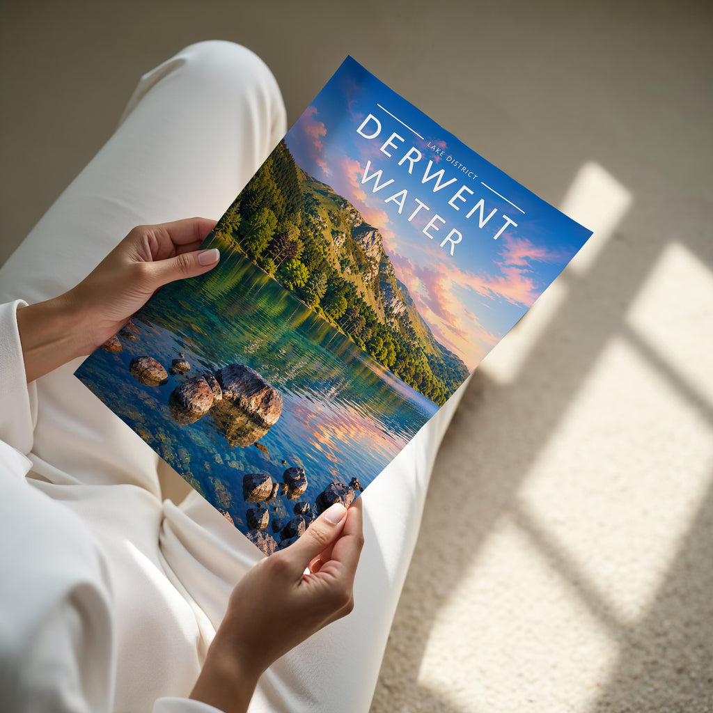 Derwent Water #2 Travel Poster - A4 print held in hand