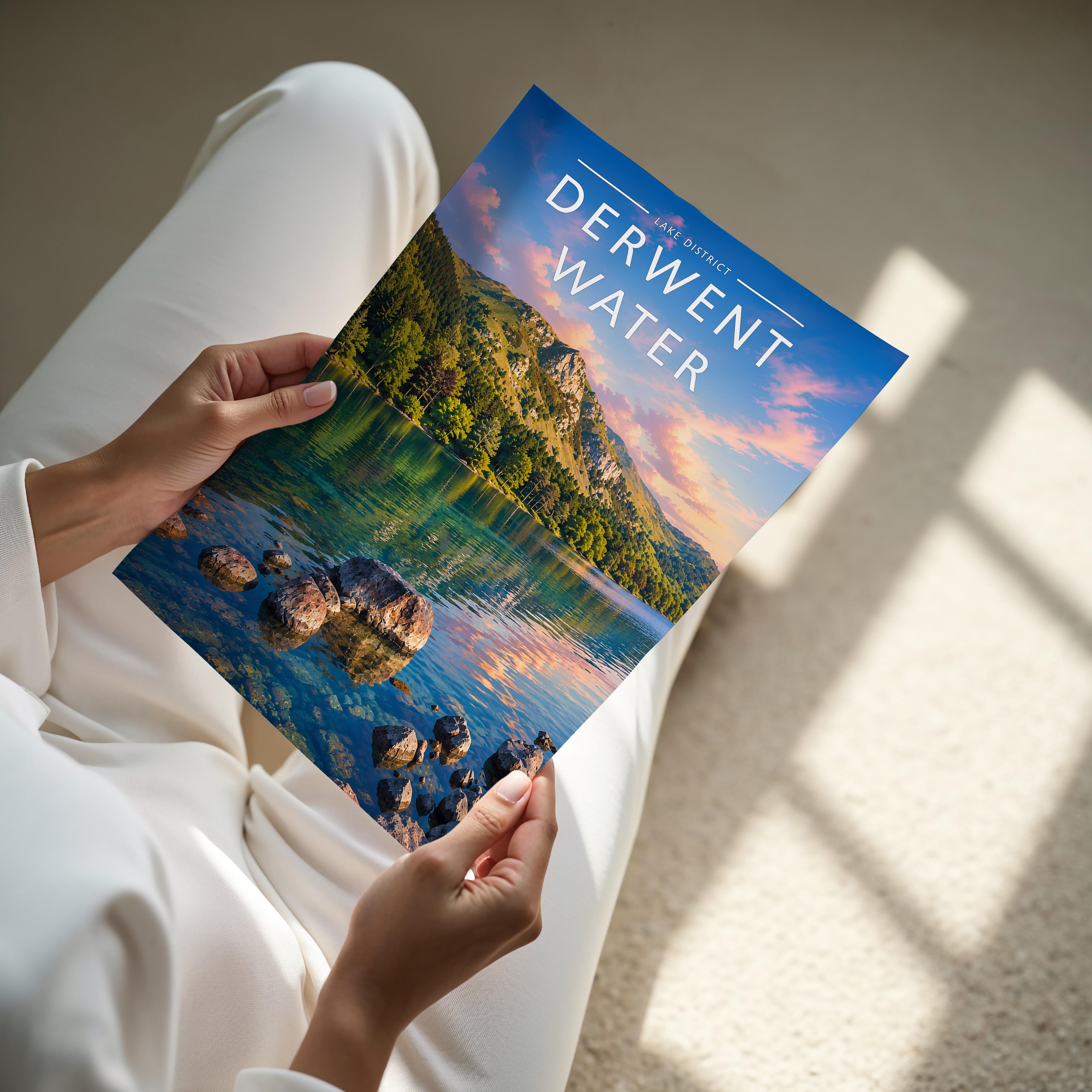 Derwent Water #2 Travel Poster - A4 print held in hand
