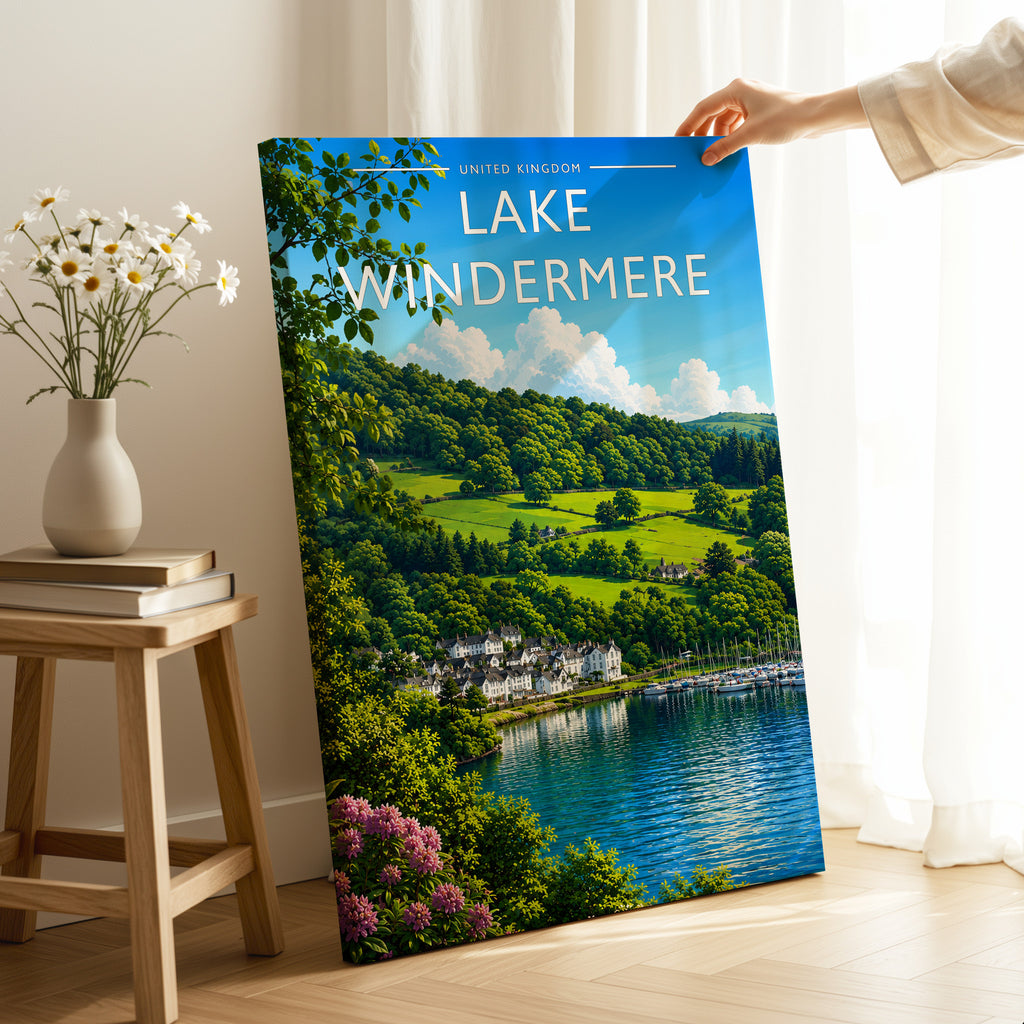 Lake Windermere Travel Poster as a gallery-wrapped canvas
