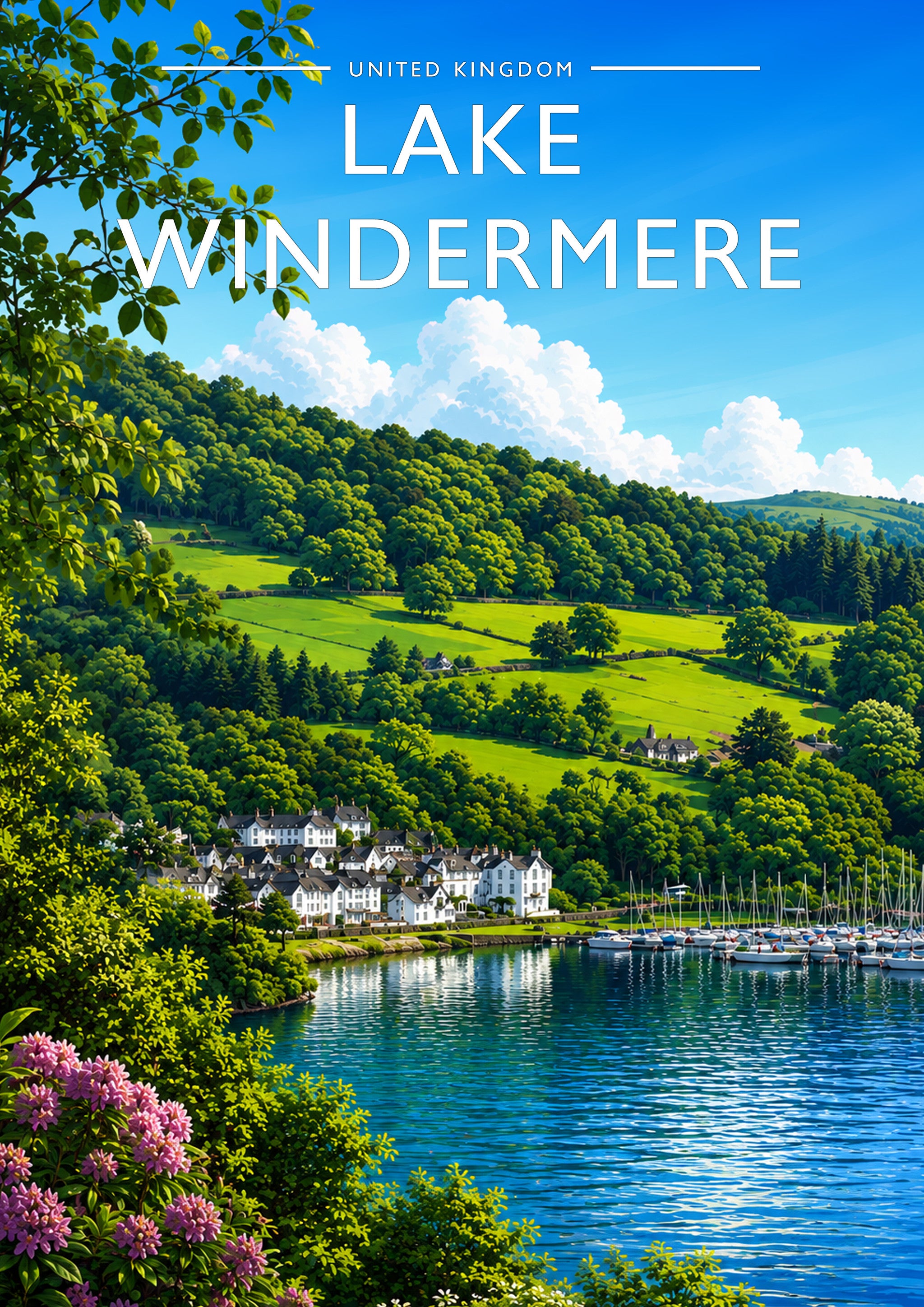 Lake Windermere Travel Poster - A4 travel poster print