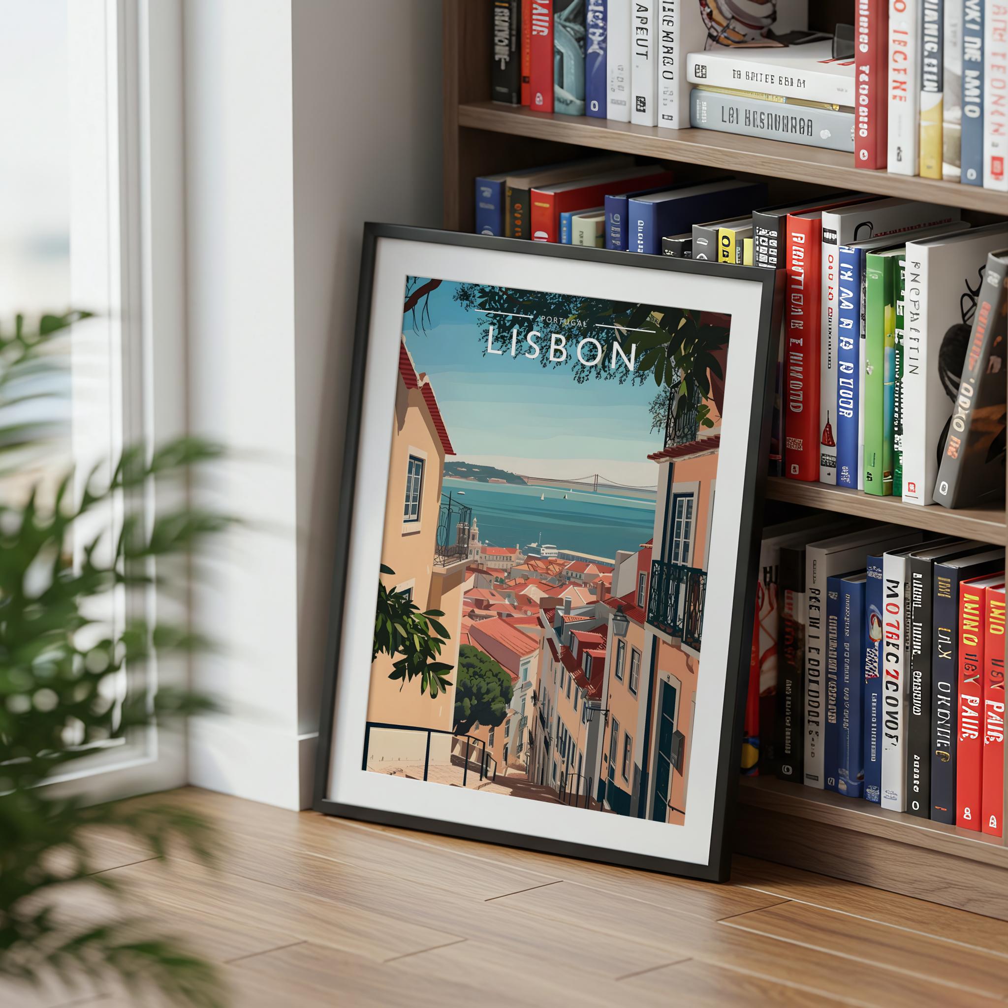Lisbon Travel Poster mounted in a black frame