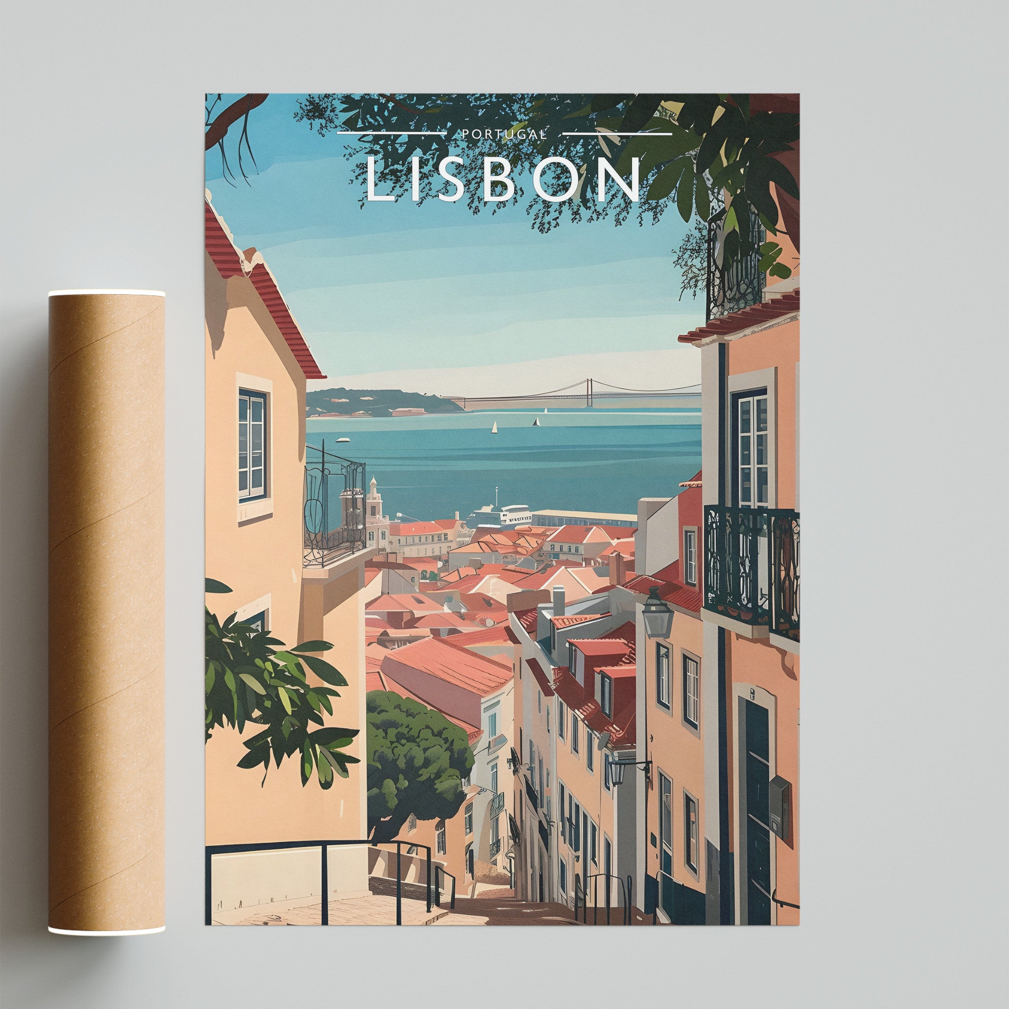 Lisbon Travel Poster - fine art print with shipping tube
