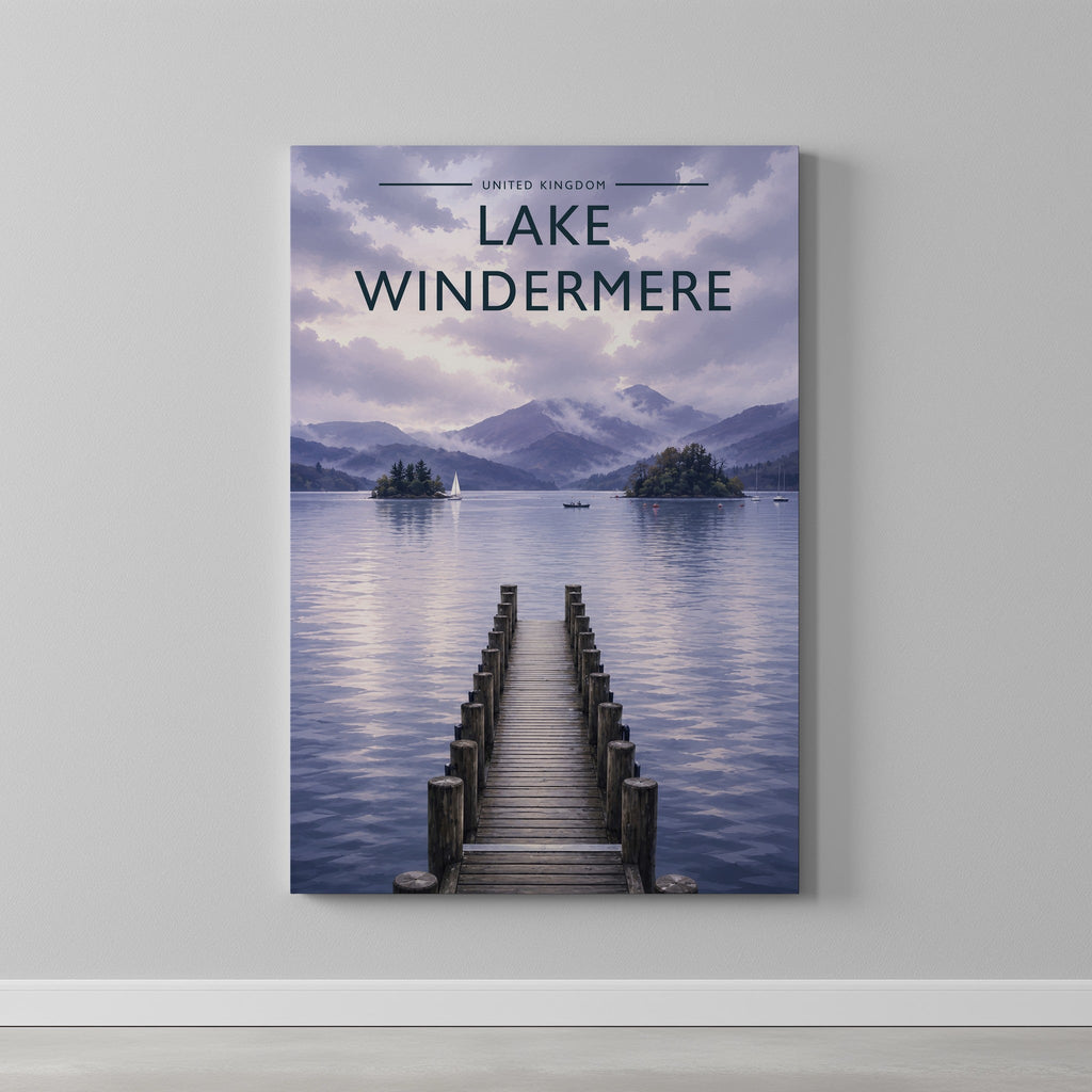 Lake Windermere #3 Travel Poster as a gallery-wrapped canvas on a plain wall
