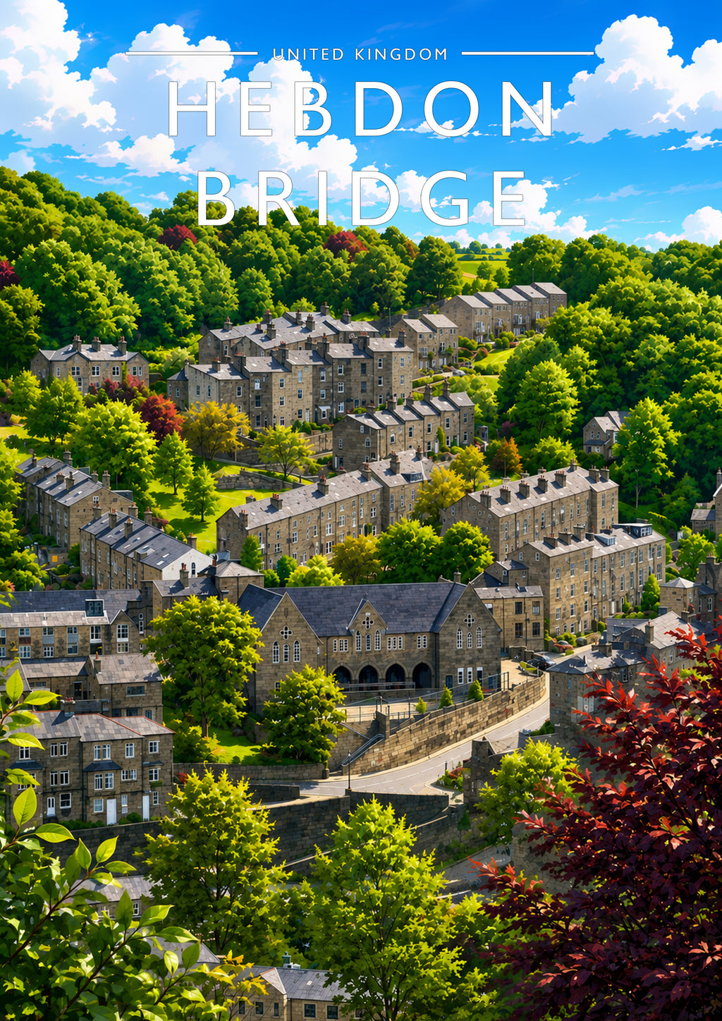 Hebden Bridge Travel Poster - A4 travel poster print