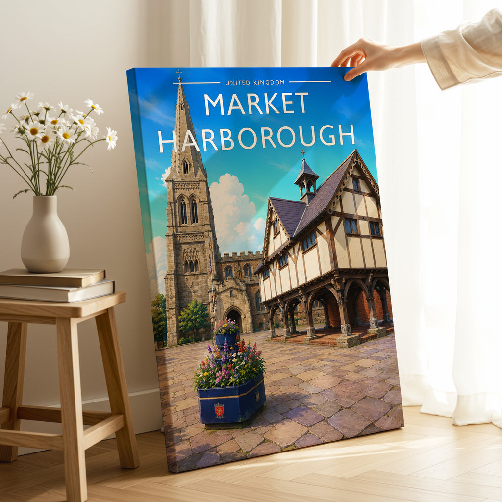 Market Harborough Travel Poster as a gallery-wrapped canvas