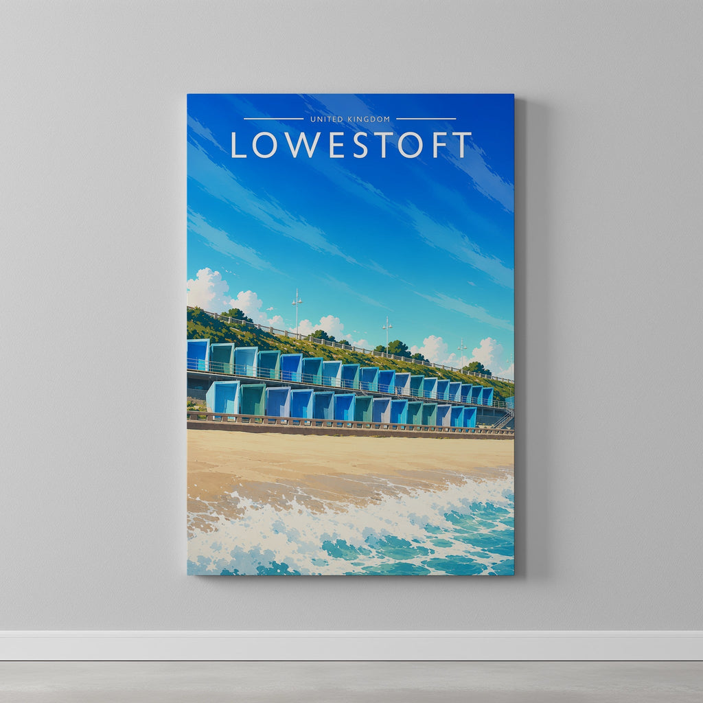 Lowestoft #2 Travel Poster as a gallery-wrapped canvas on a plain wall