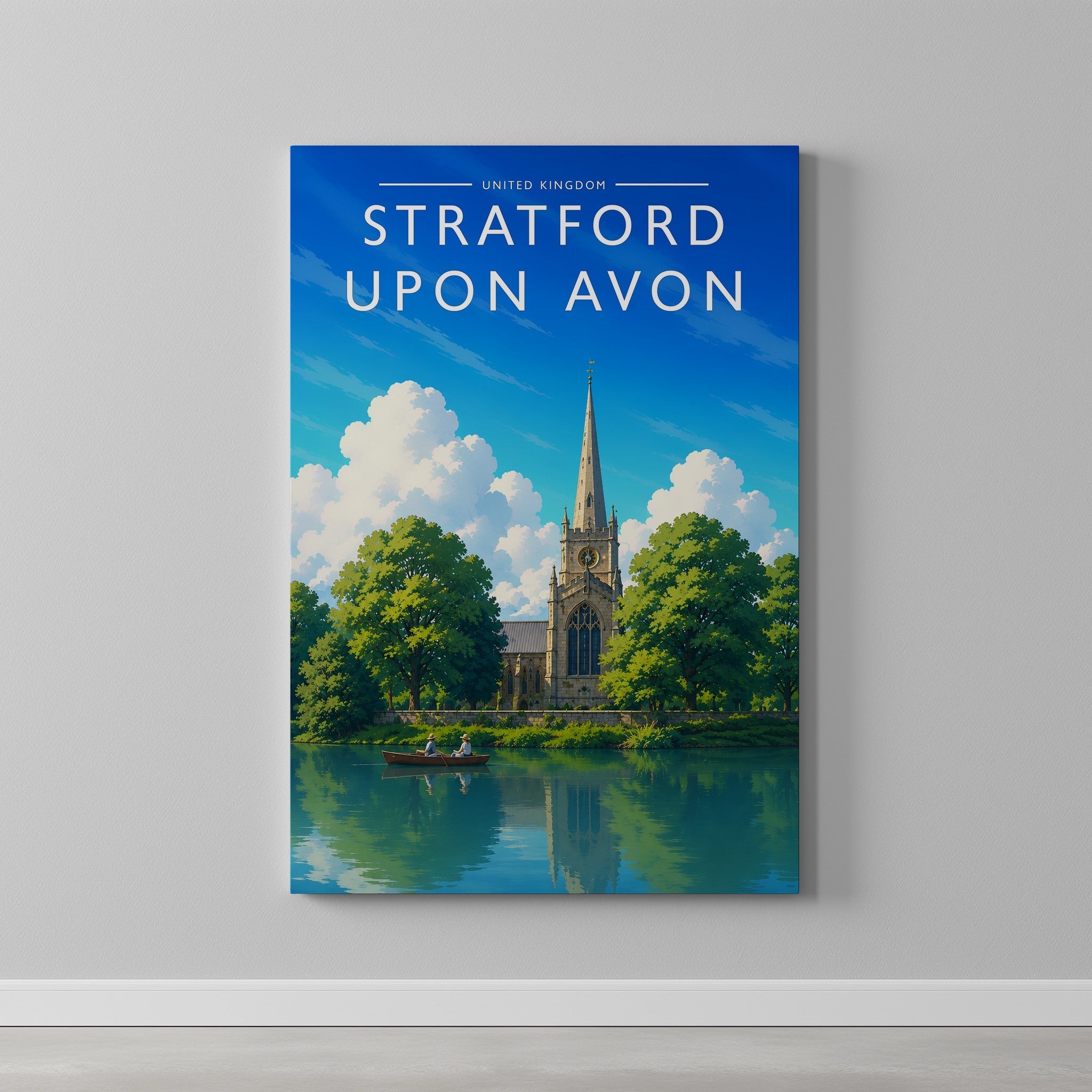 Stratford-upon-Avon #2 Travel Poster as a gallery-wrapped canvas on a plain wall
